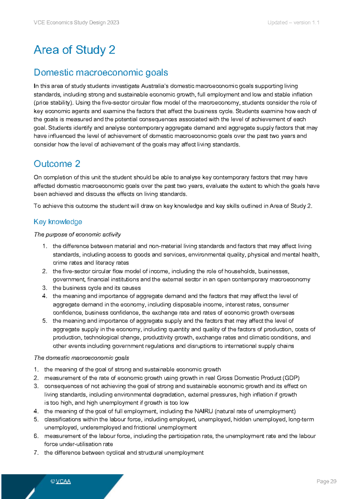 VCE Economics Study Design 2023: Area of Study 2 - Macroeconomic Goals ...