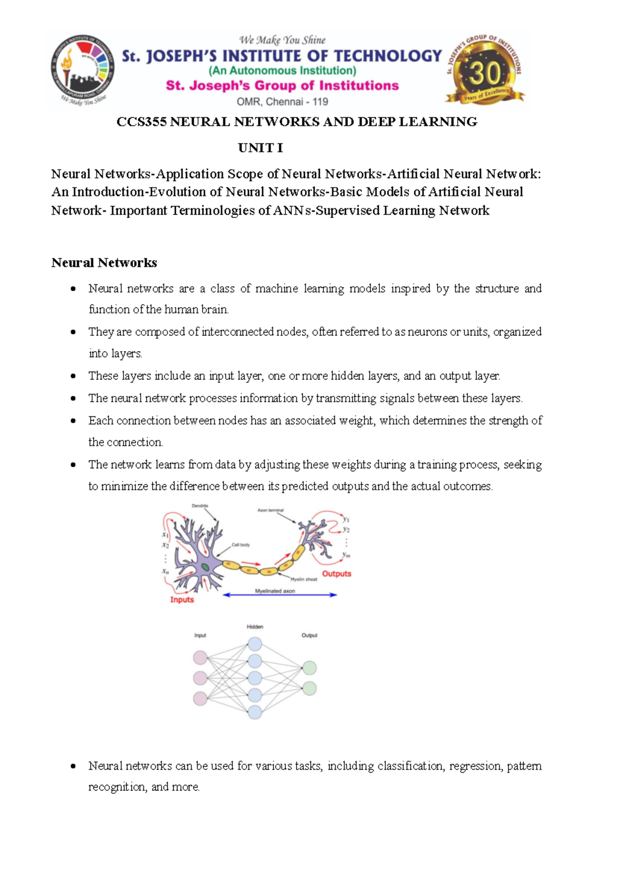CCS355 Neural Networks & Deep Learning: Unit I Overview - Studocu