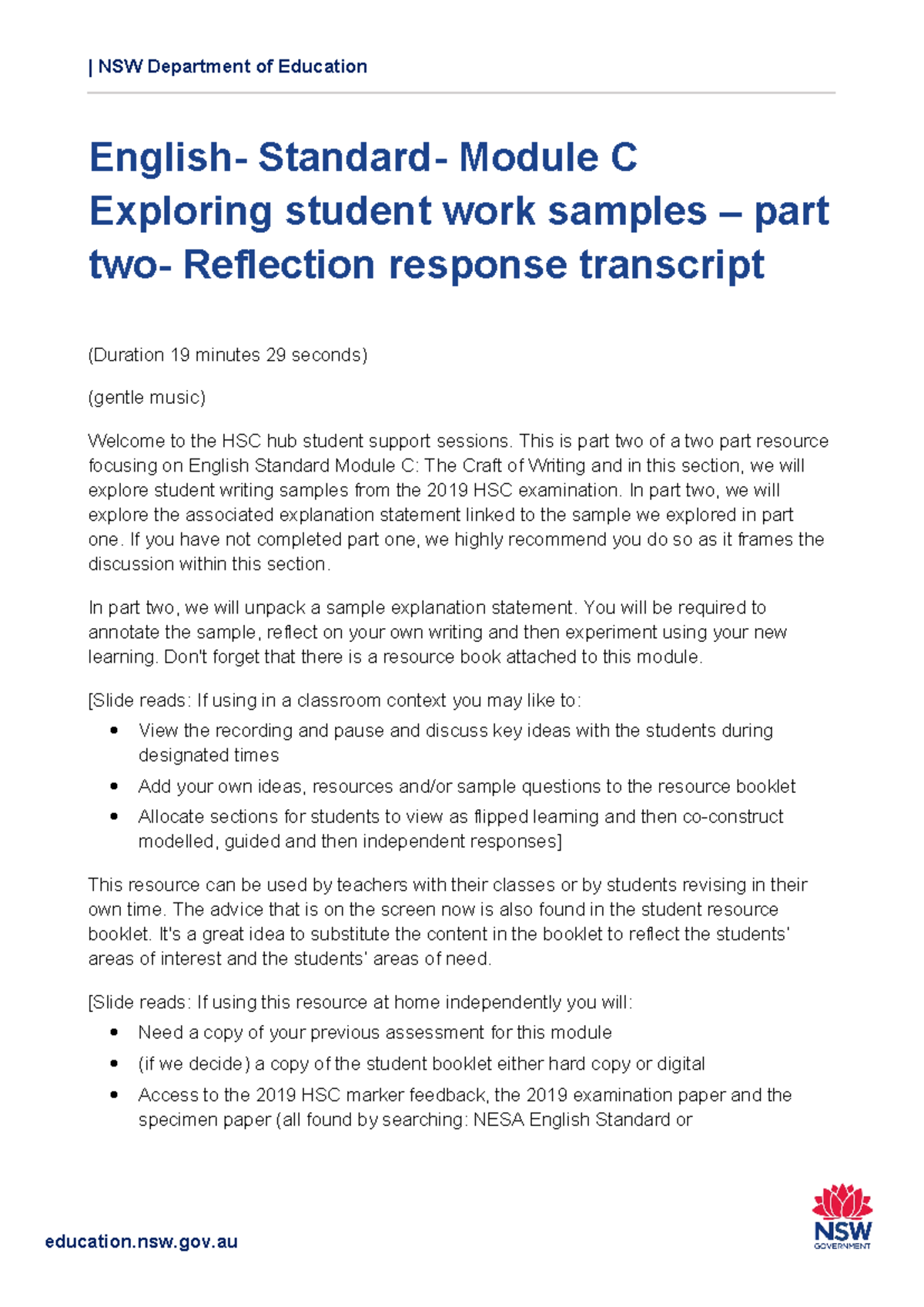 English Standard Module C: Reflection on HSC Work Samples - Part 2 ...