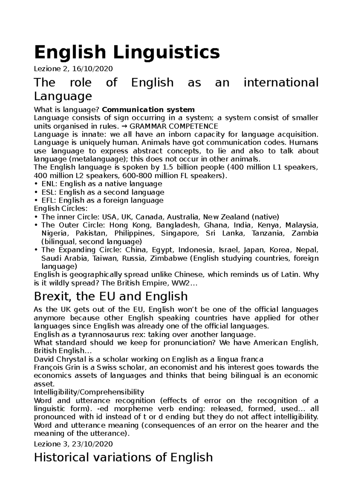 English Linguistics I: Semester Overview and Key Language Concepts ...