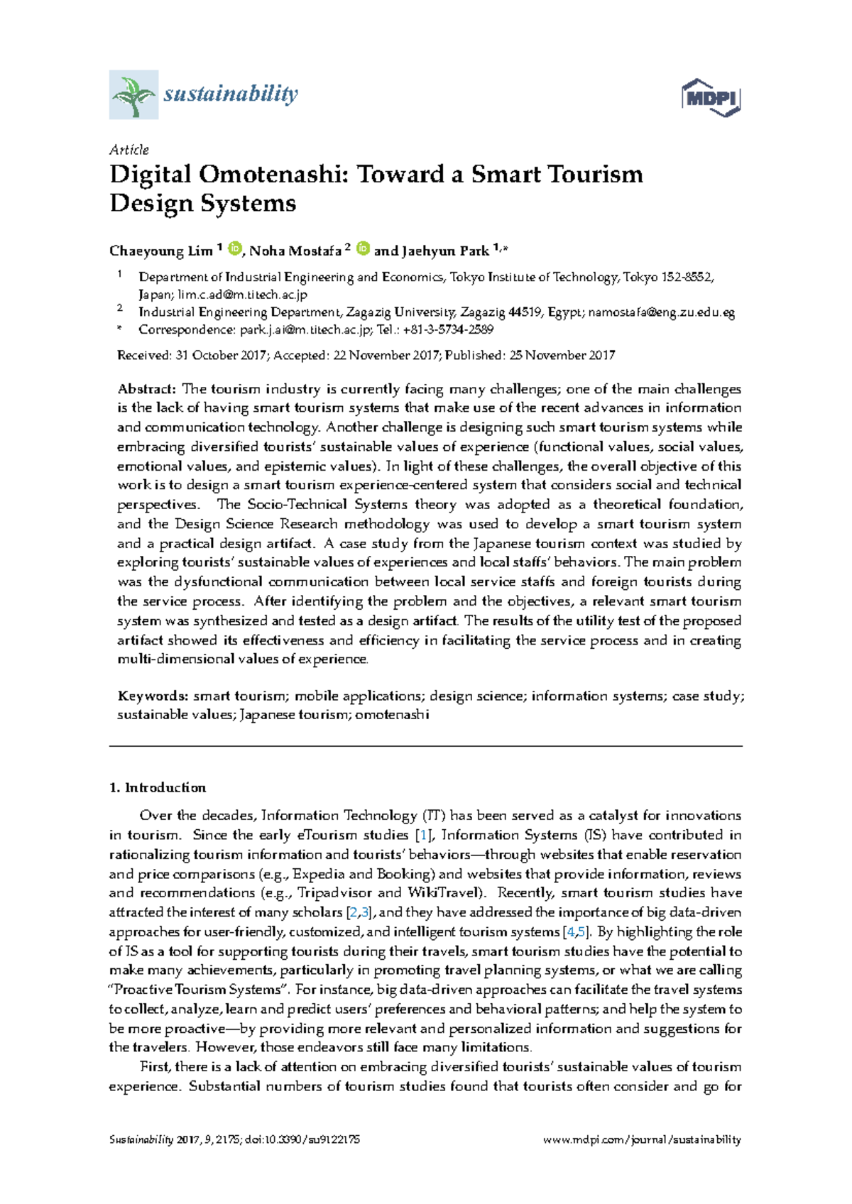 Digital Omotenashi: Smart Tourism Design Framework for Sustainability ...