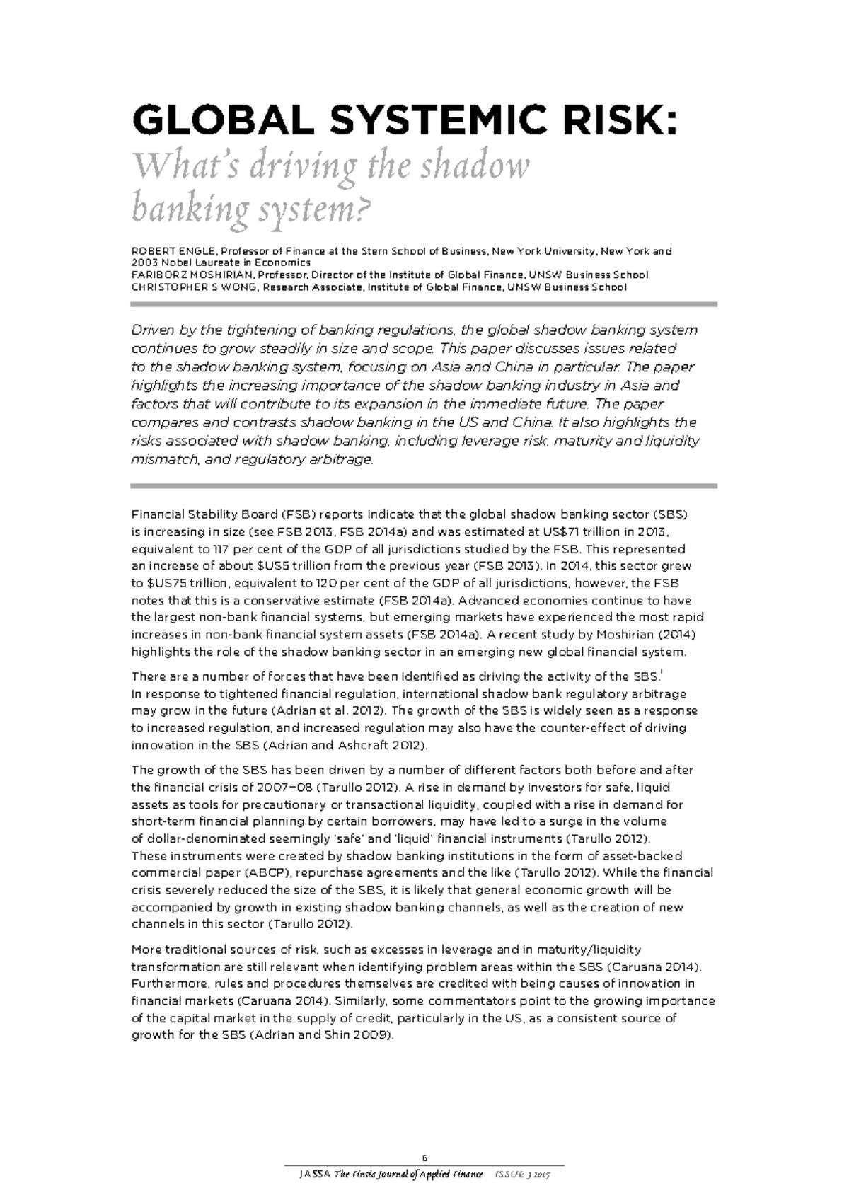 GLOBAL SYSTEMIC RISK: Analyzing Shadow Banking in Asia and China - Studocu
