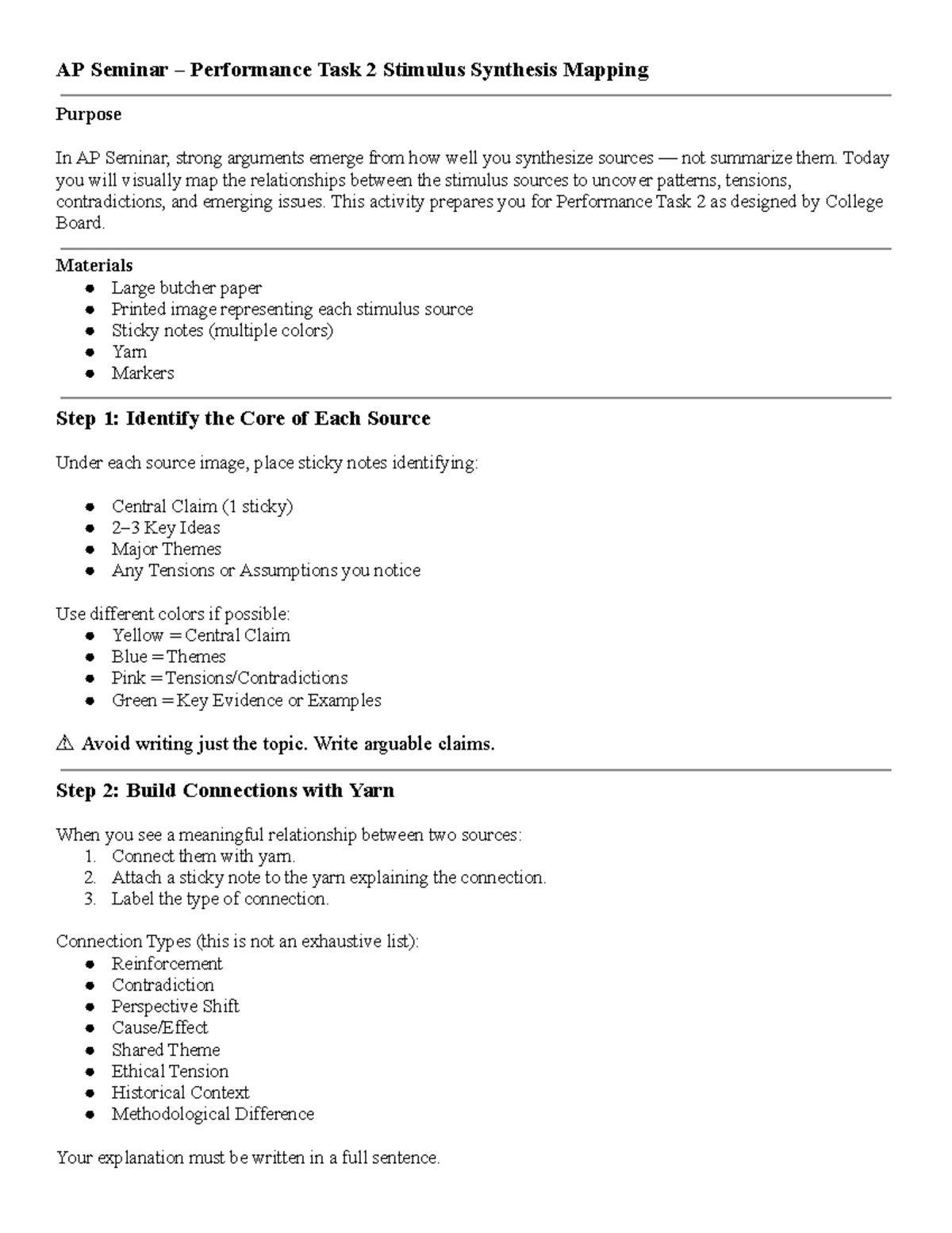 AP Seminar – Performance Task 2: Stimulus Synthesis Mapping Guide - Studocu
