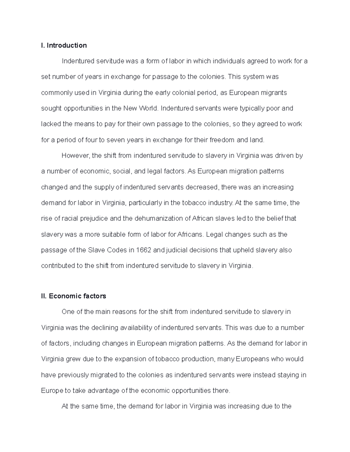 Virginia's Shift from Indentured Servitude to Slavery: An Analysis ...