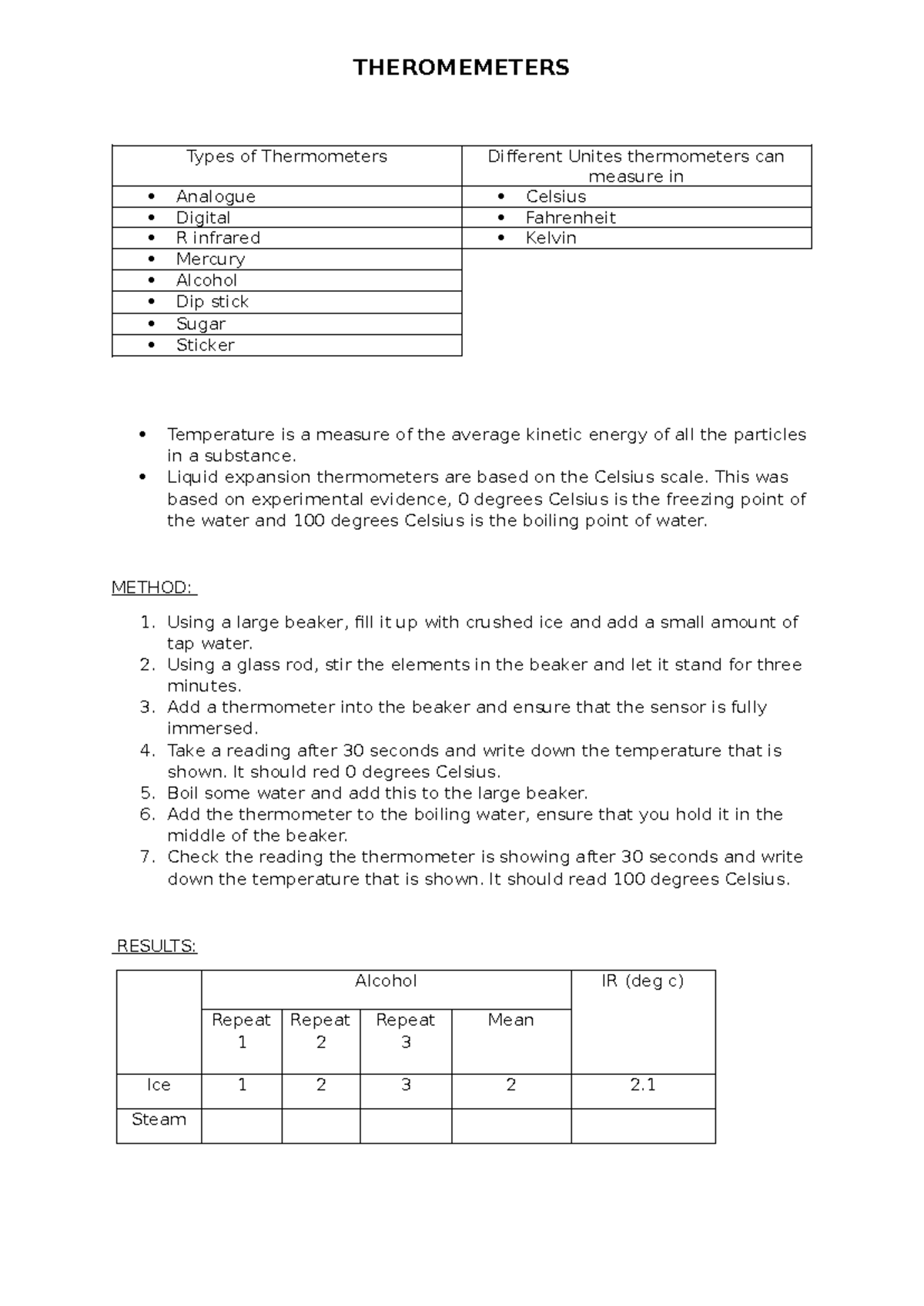 Thermometers Notes: Types, Measurement Units, and Methods - Studocu