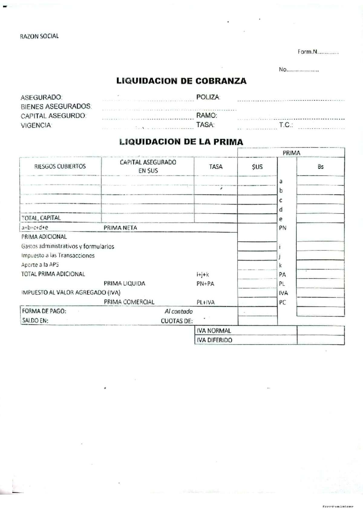 LIQUIDACION DE COBRANZA Y REASEGURO - Formulario Seguros - Studocu