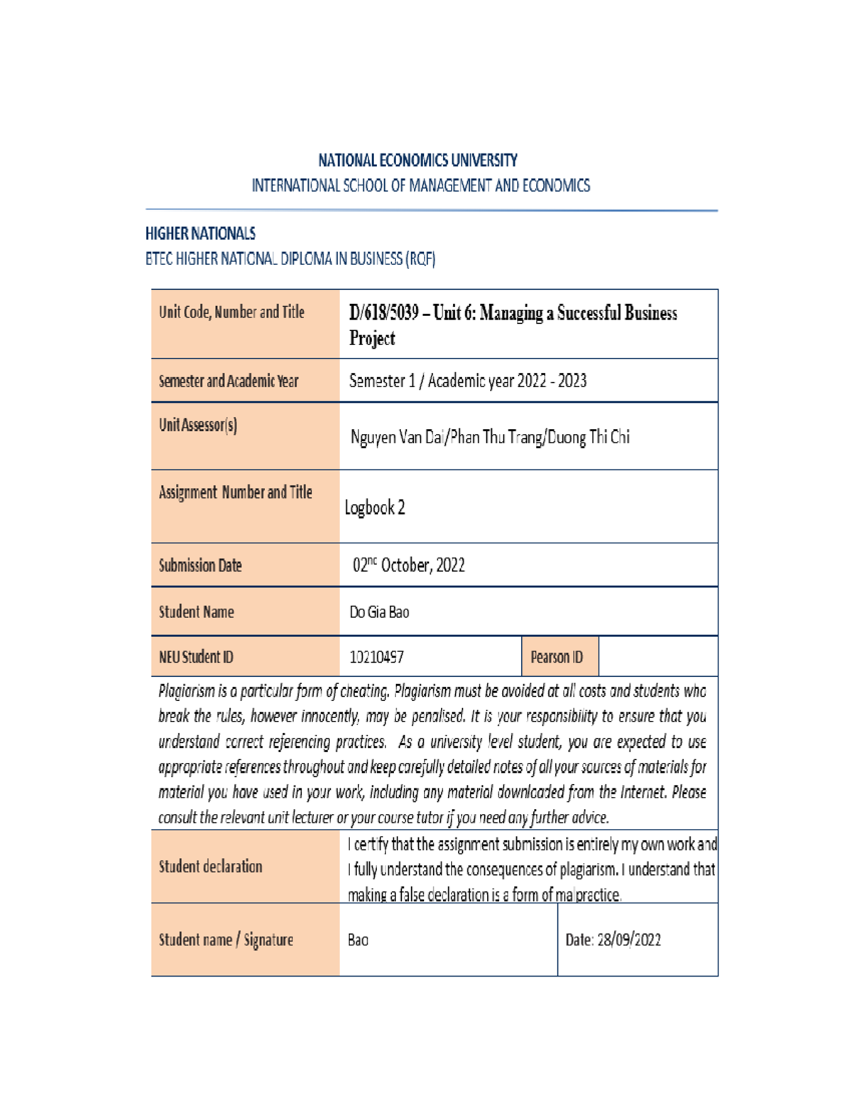 10210497 MSBP Logbook 2: Project Management Plan Overview - Studocu