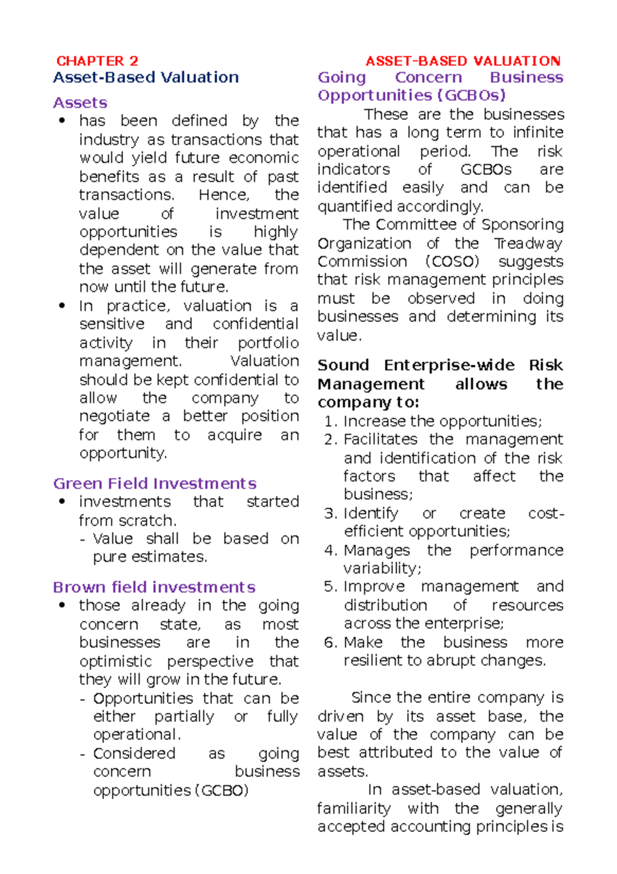 ELEC-2 Asset-Based Valuation Module 2 Study Notes - Studocu