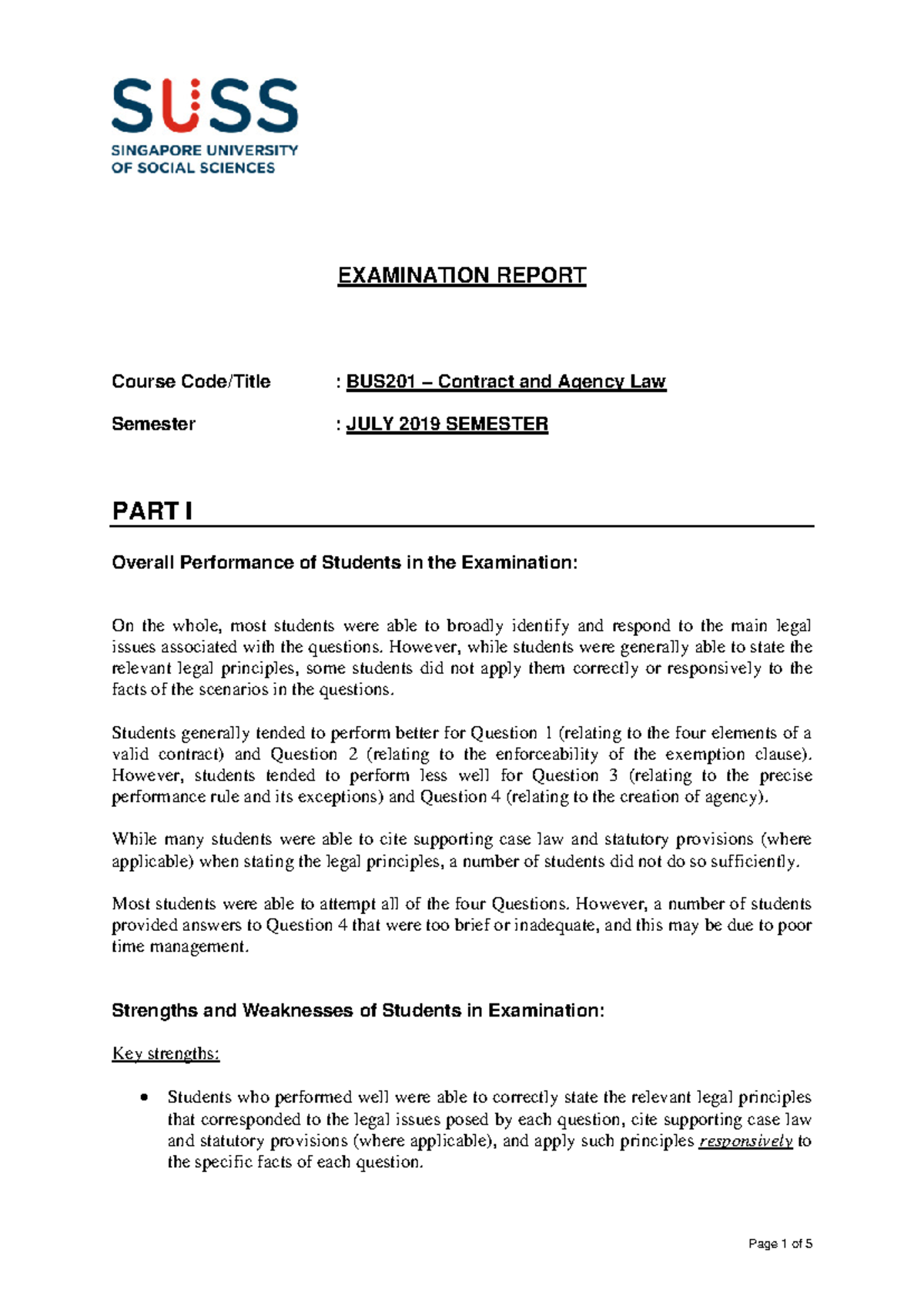 BUS201 July 2019 Exam Report: Performance Analysis & Insights - Studocu