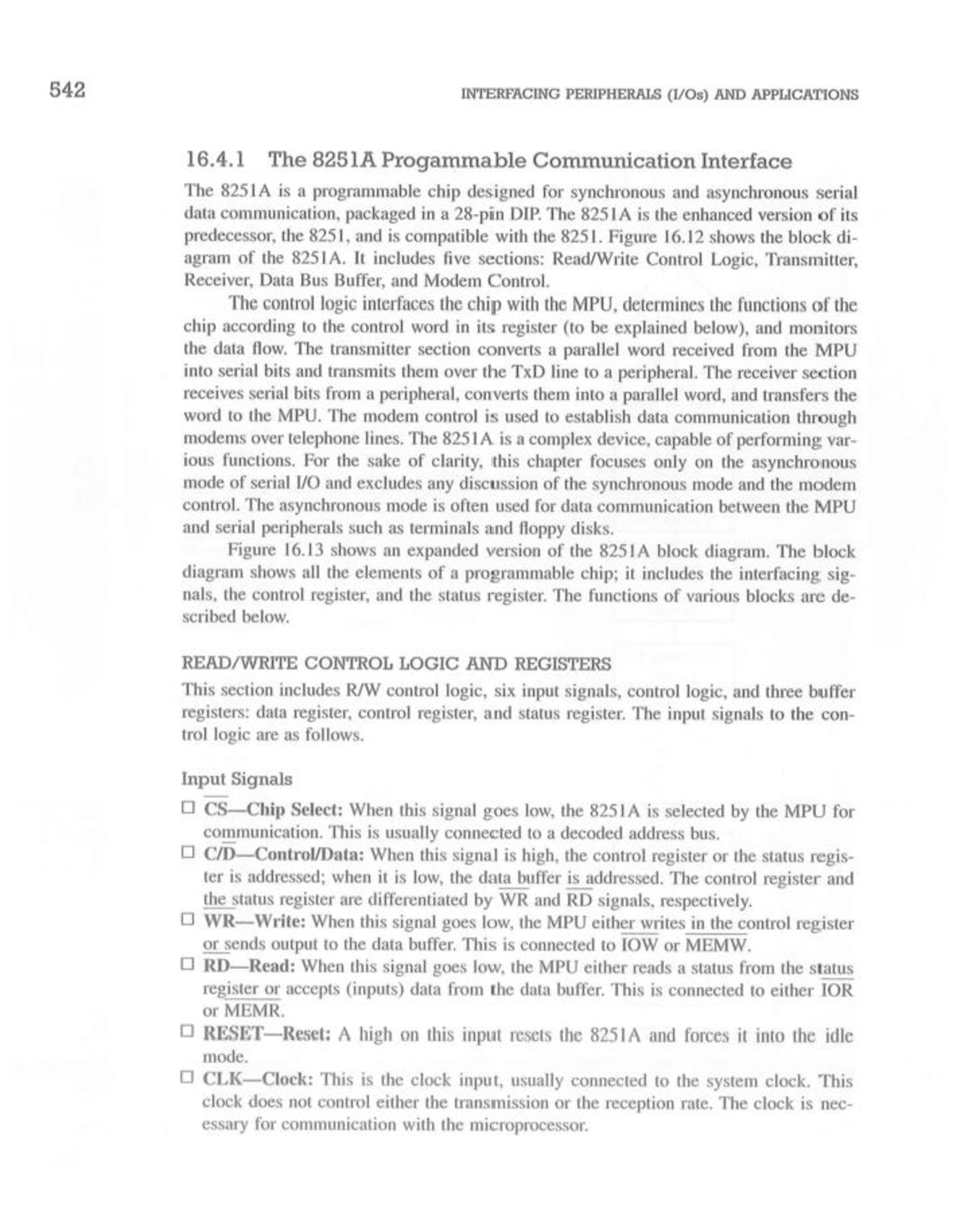 542 INTERFACING PERIPHERALS: 8251A Communication Interface Overview ...