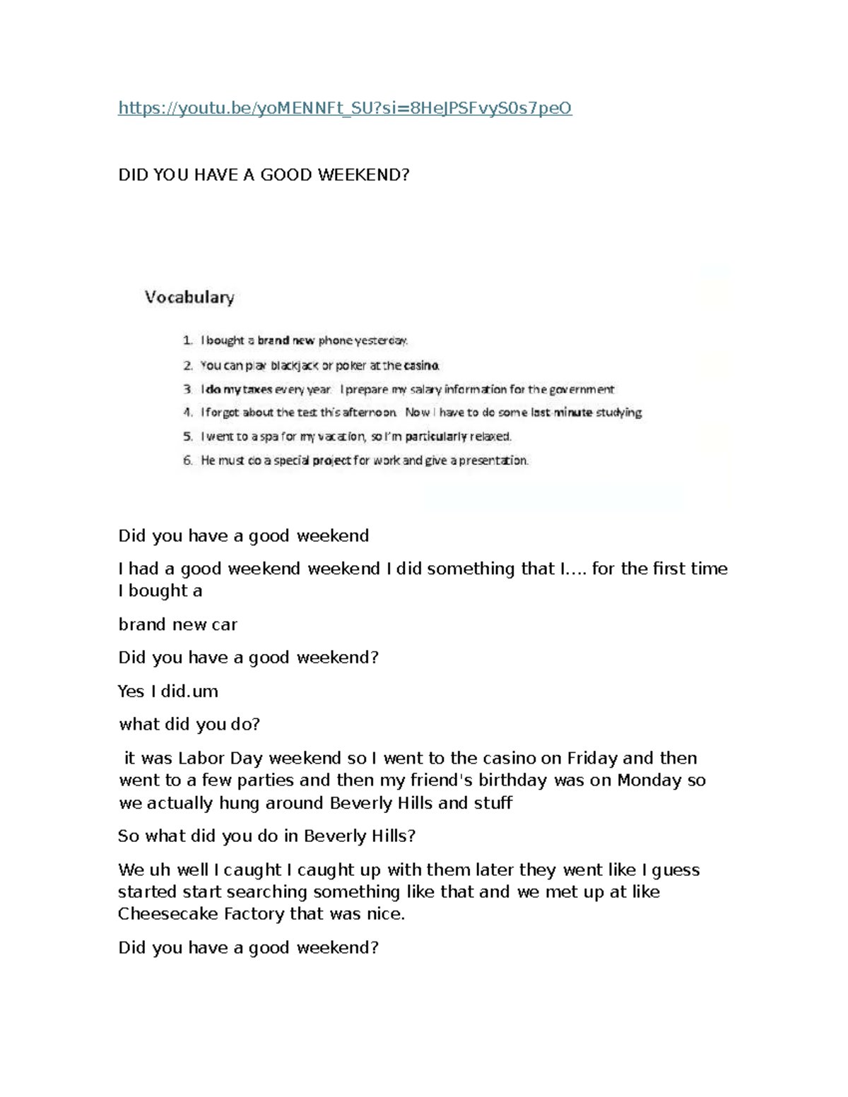 Past Simple Video Activity (ENG 101) - Studocu