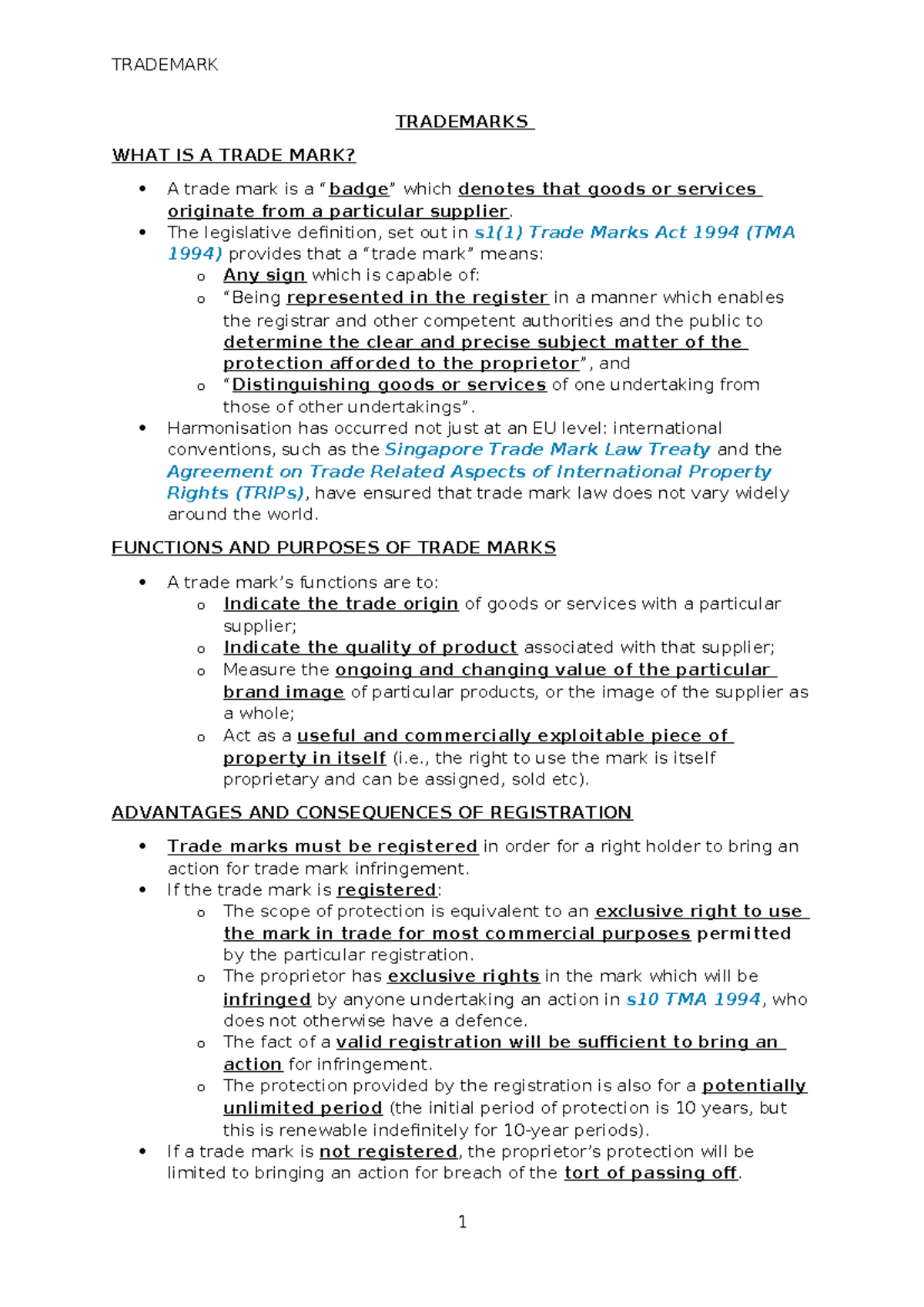 Curated visual reference: Visual Reference: Trademarks Exam Notes Tma 1994