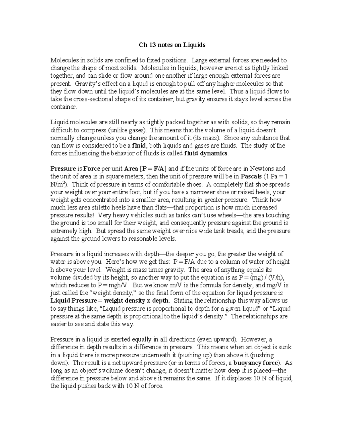 Chapter 13 Notes on Liquids: Understanding Properties & Forces - Ch 13 ...