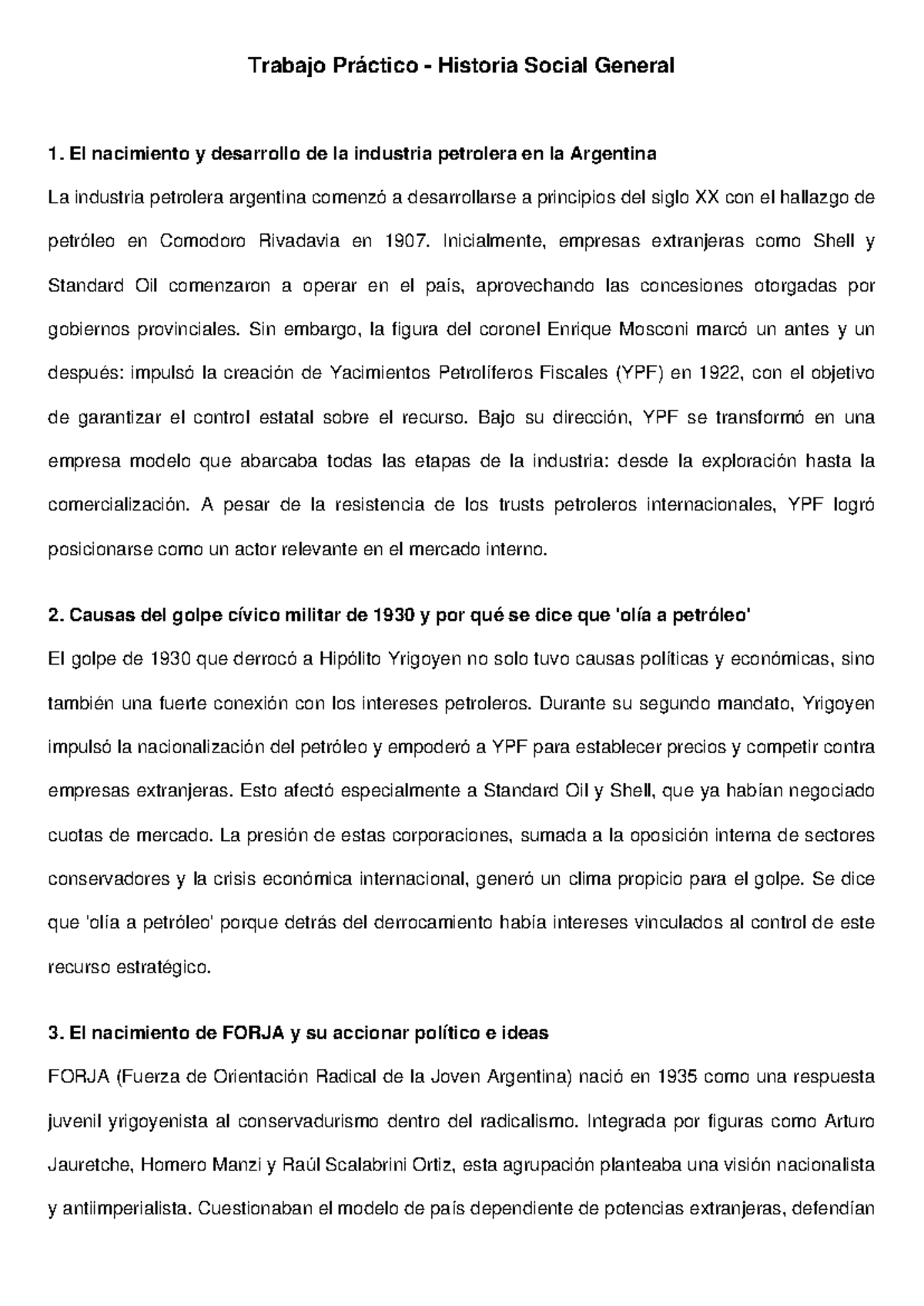 TP Historia Social General 2: Desarrollo de la Industria Petrolera en ...