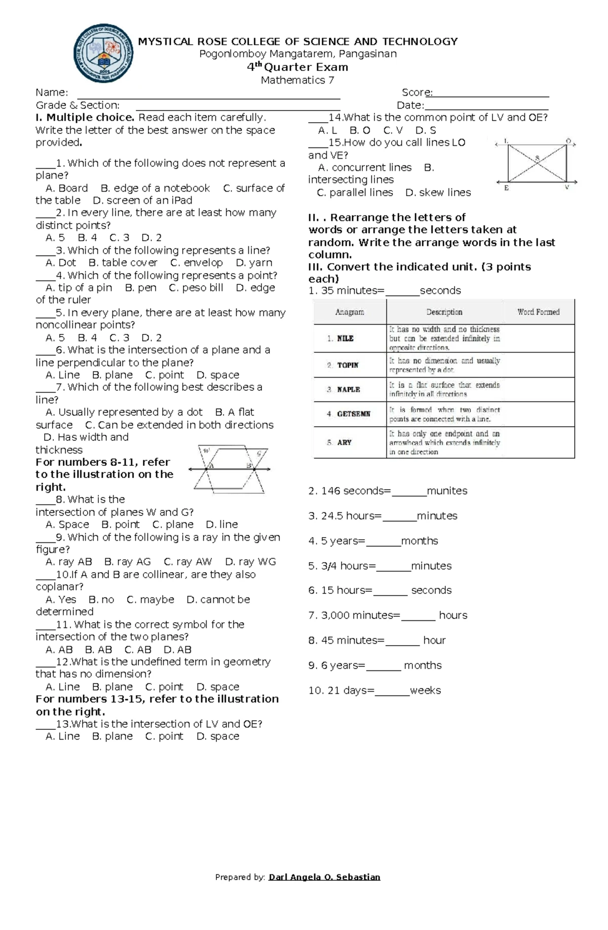 Mathematics 10 Midterm Exam Q3 - Counting Techniques and Arrangements ...