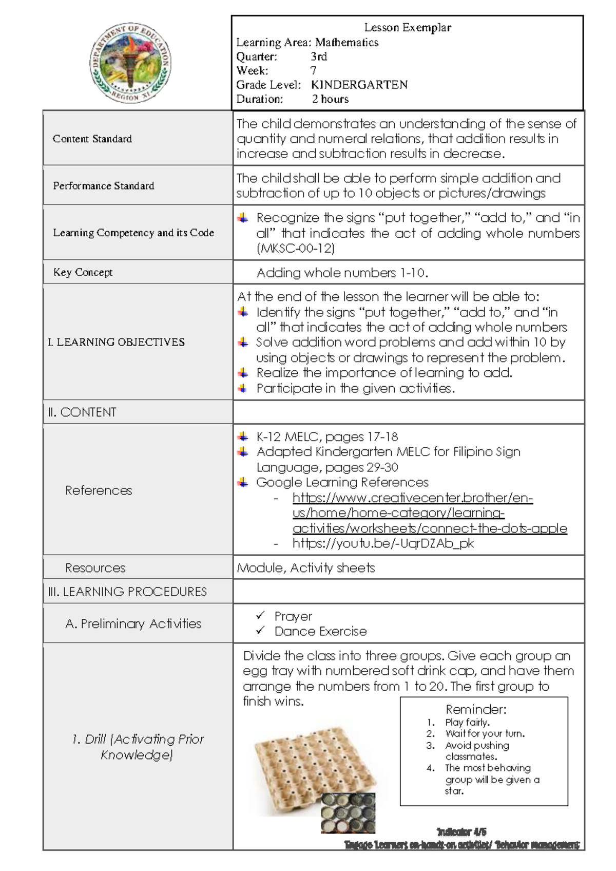 COT 1 - Counting and Addition Activities for Kindergarten (2022-2023 ...