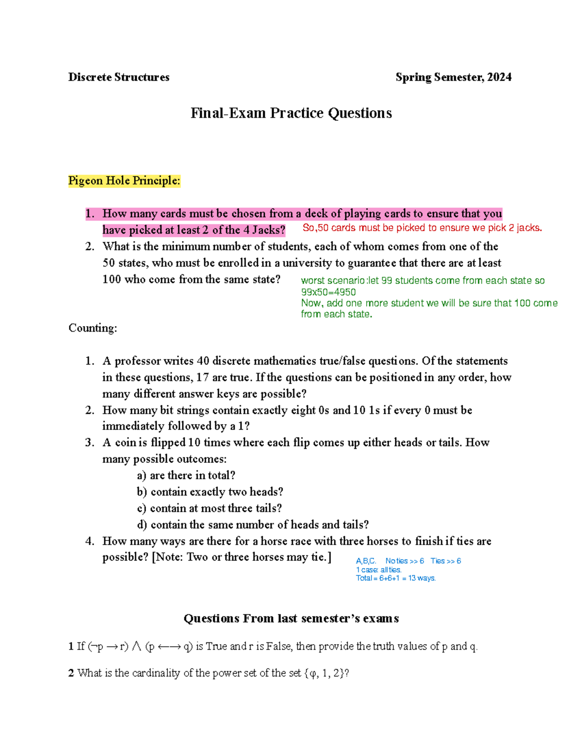 Discrete Structures (CS101) Spring 2024 Exam Practice Paper - Studocu