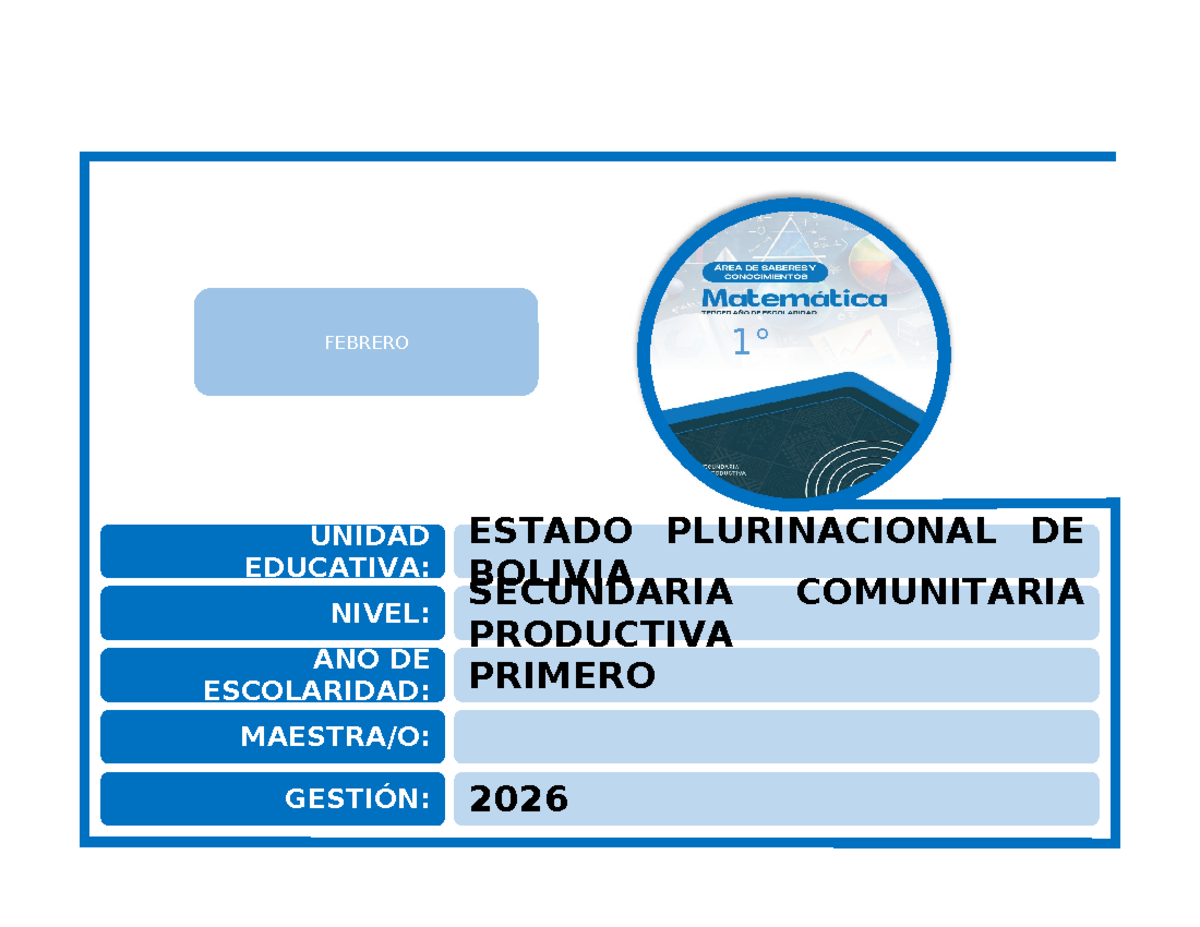 PDC MAT 1RO SEC - Plan de Desarrollo Curricular Febrero 2026 - Studocu