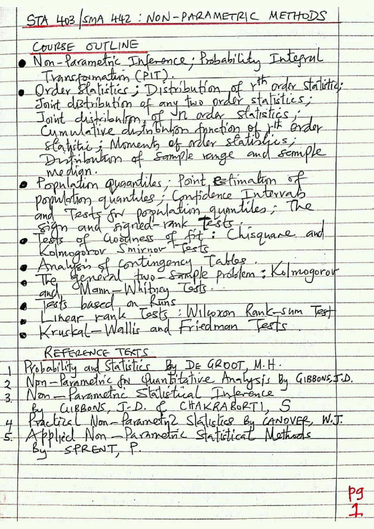 STA 403 SMA 442 Notes 1 - STA 403 442 : METHODS COURSE OUTLINE ...