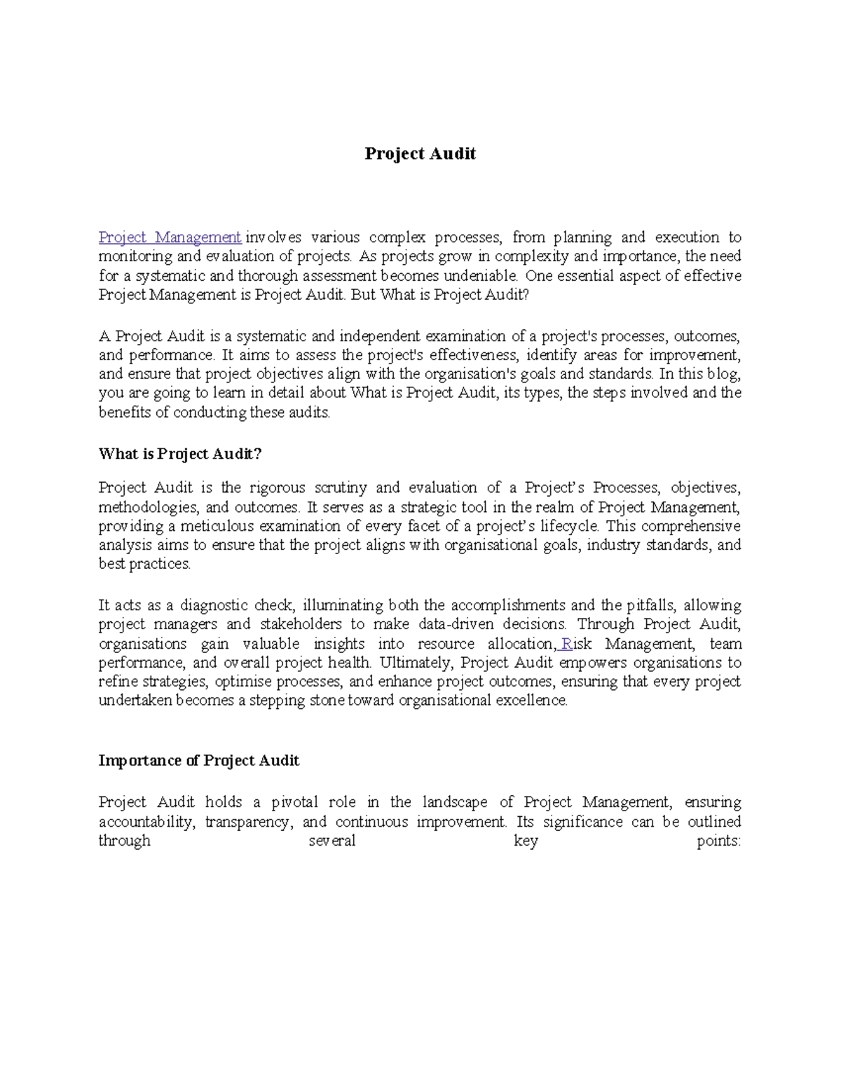 Project Audit Techniques and Benefits for Effective Management - Studocu