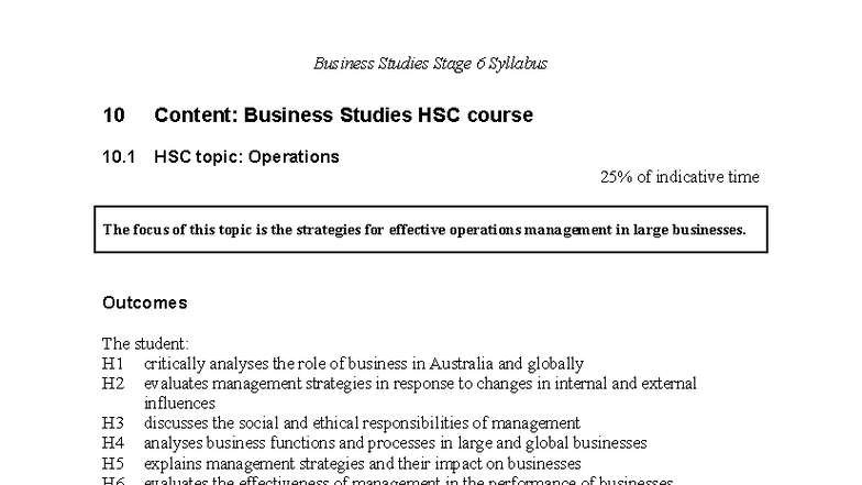 Business Studies Stage 6: HSC Operations Management Strategies - Studocu