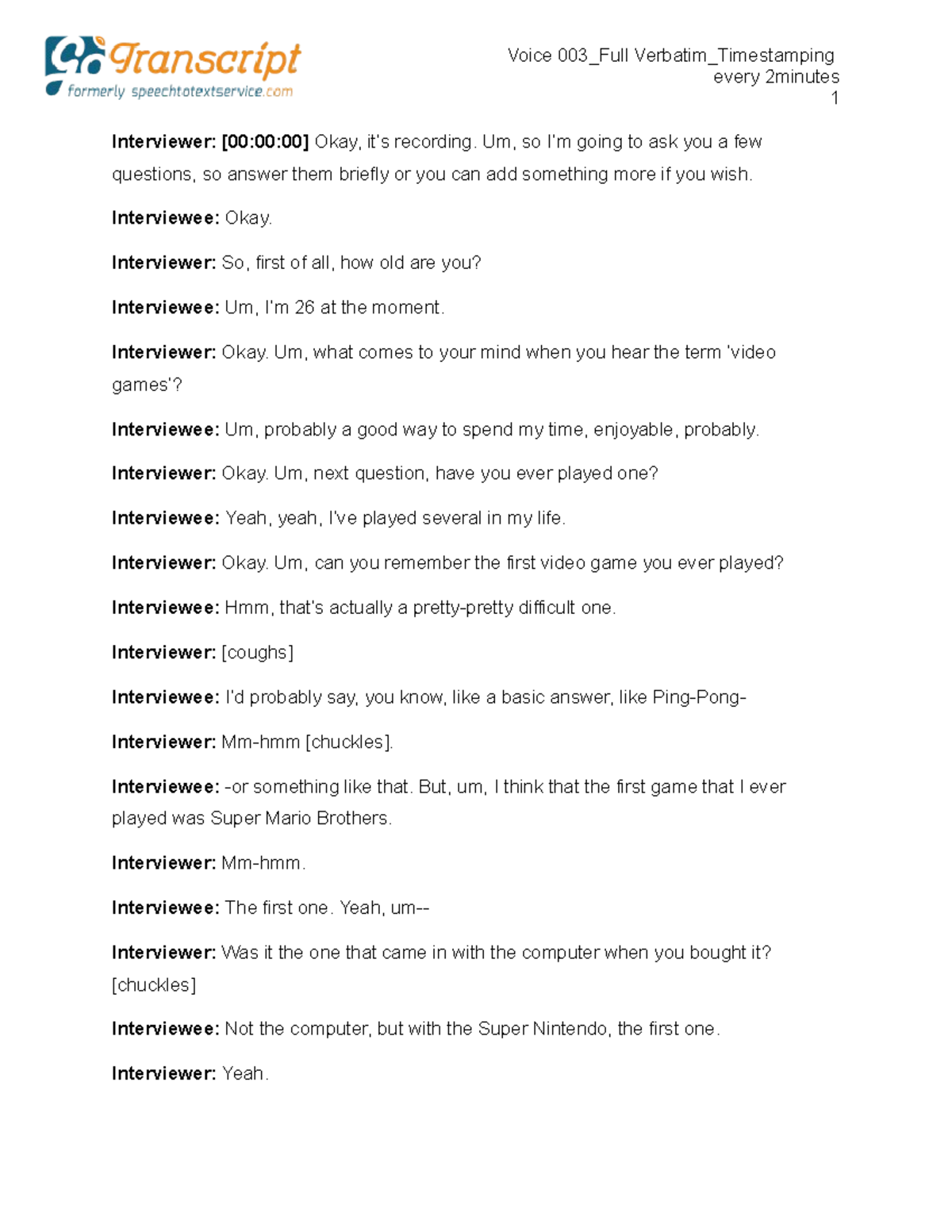 Verbatim Interview Transcript on Video Gaming Insights - Studocu
