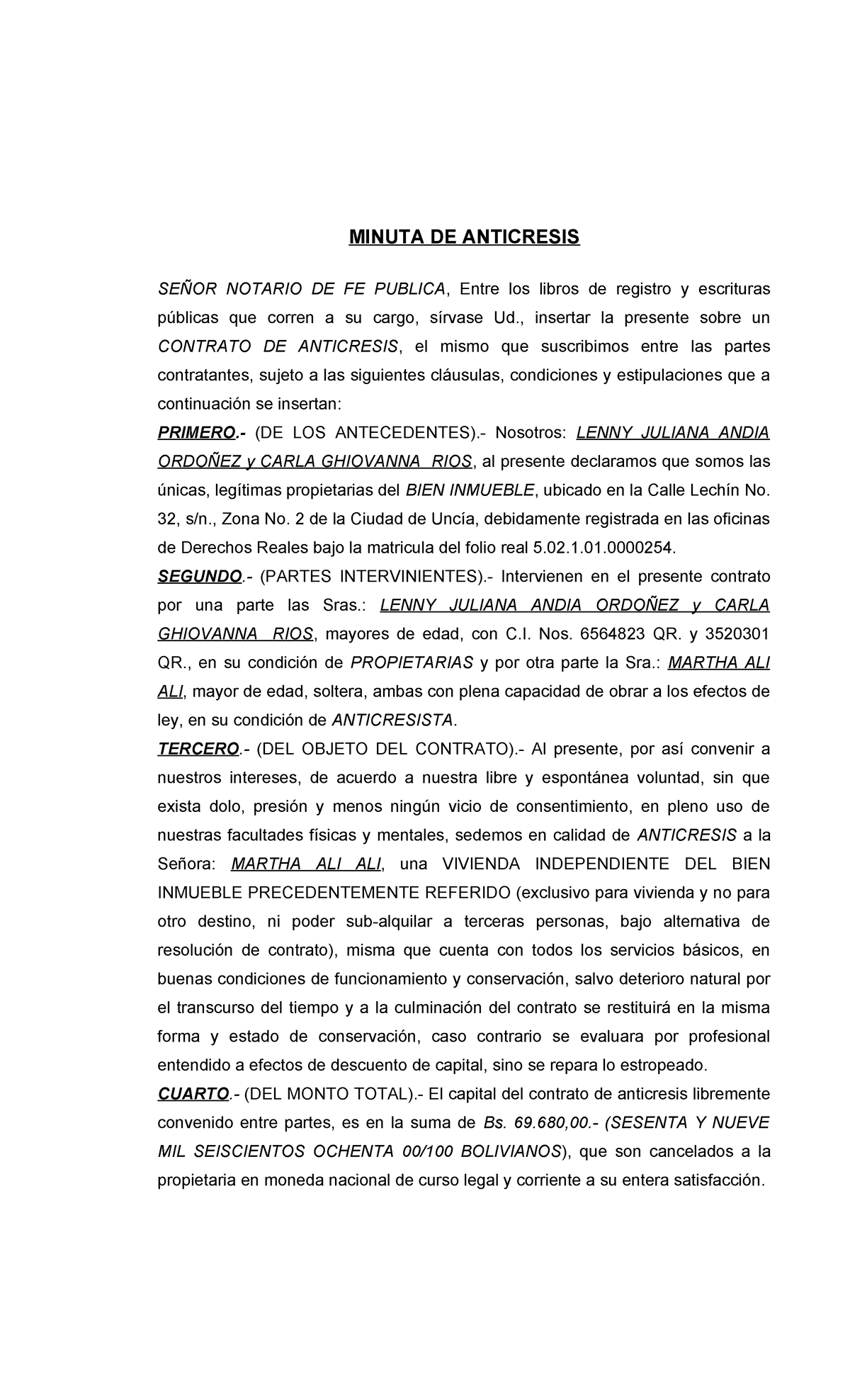 Contrato de Anticresis 2026 - Notaría Pública - Document Preview