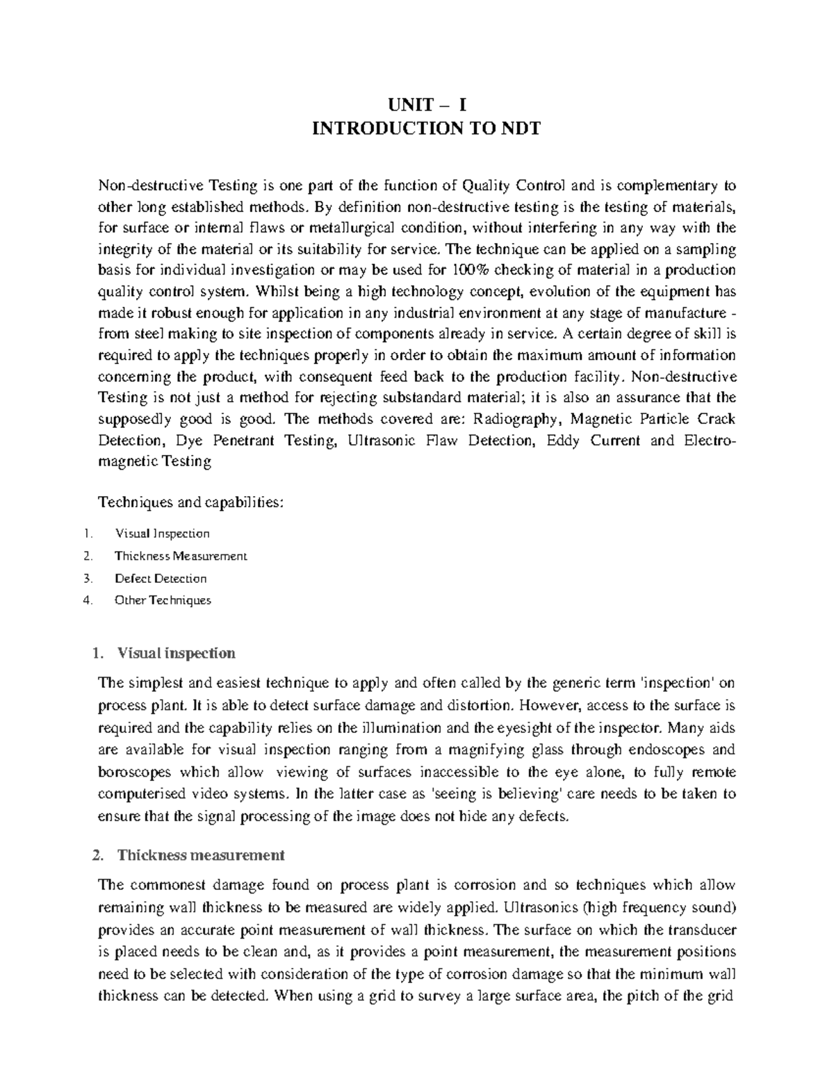 NDT Notes: An Introduction to Non-Destructive Testing Techniques - Studocu