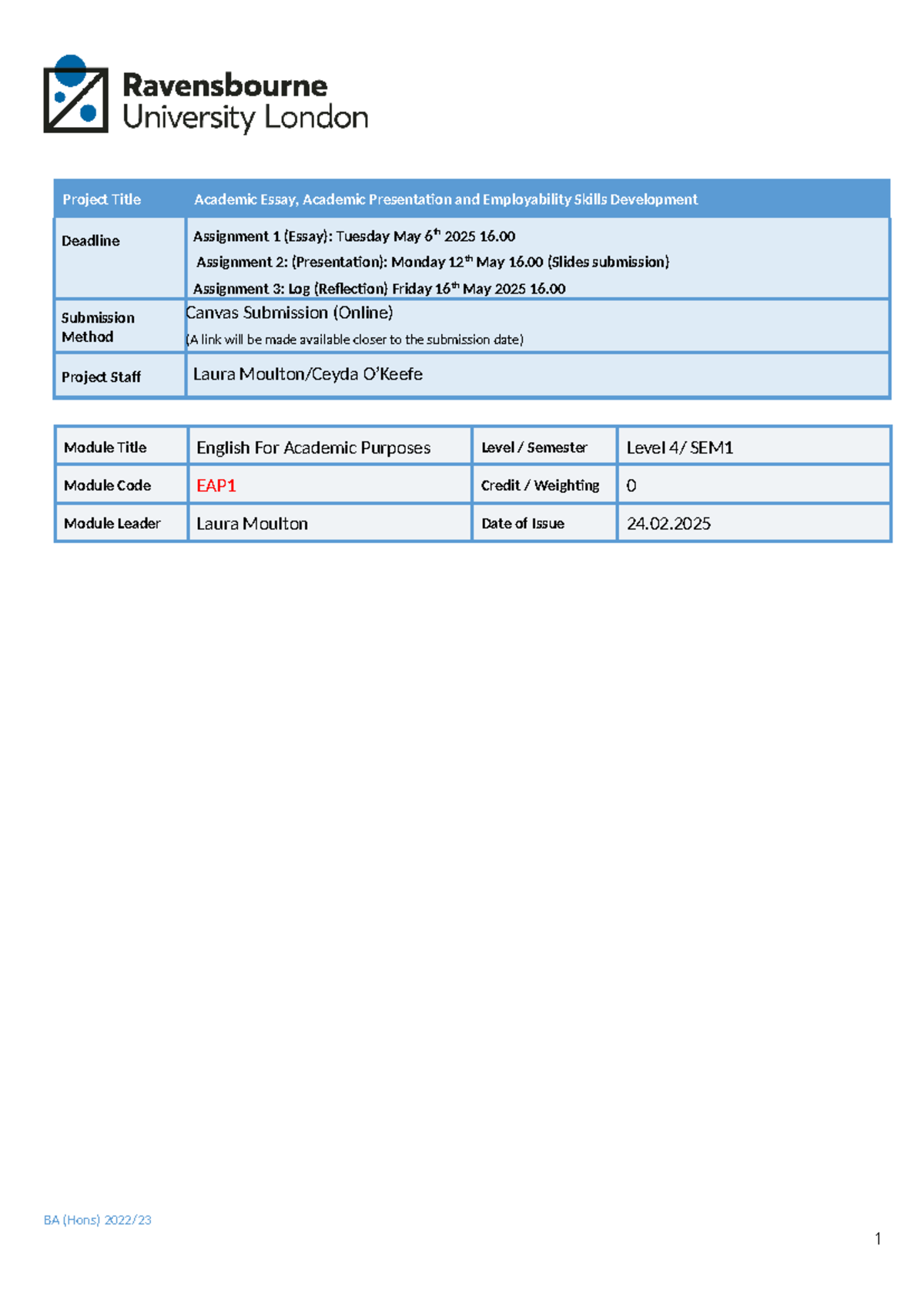 EAP1 Project Brief: Academic Essay, Presentation & Employability Skills ...