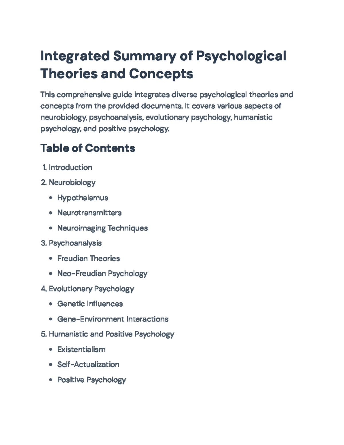Integrated Summary of Psychological Theories and Concepts - Course ...