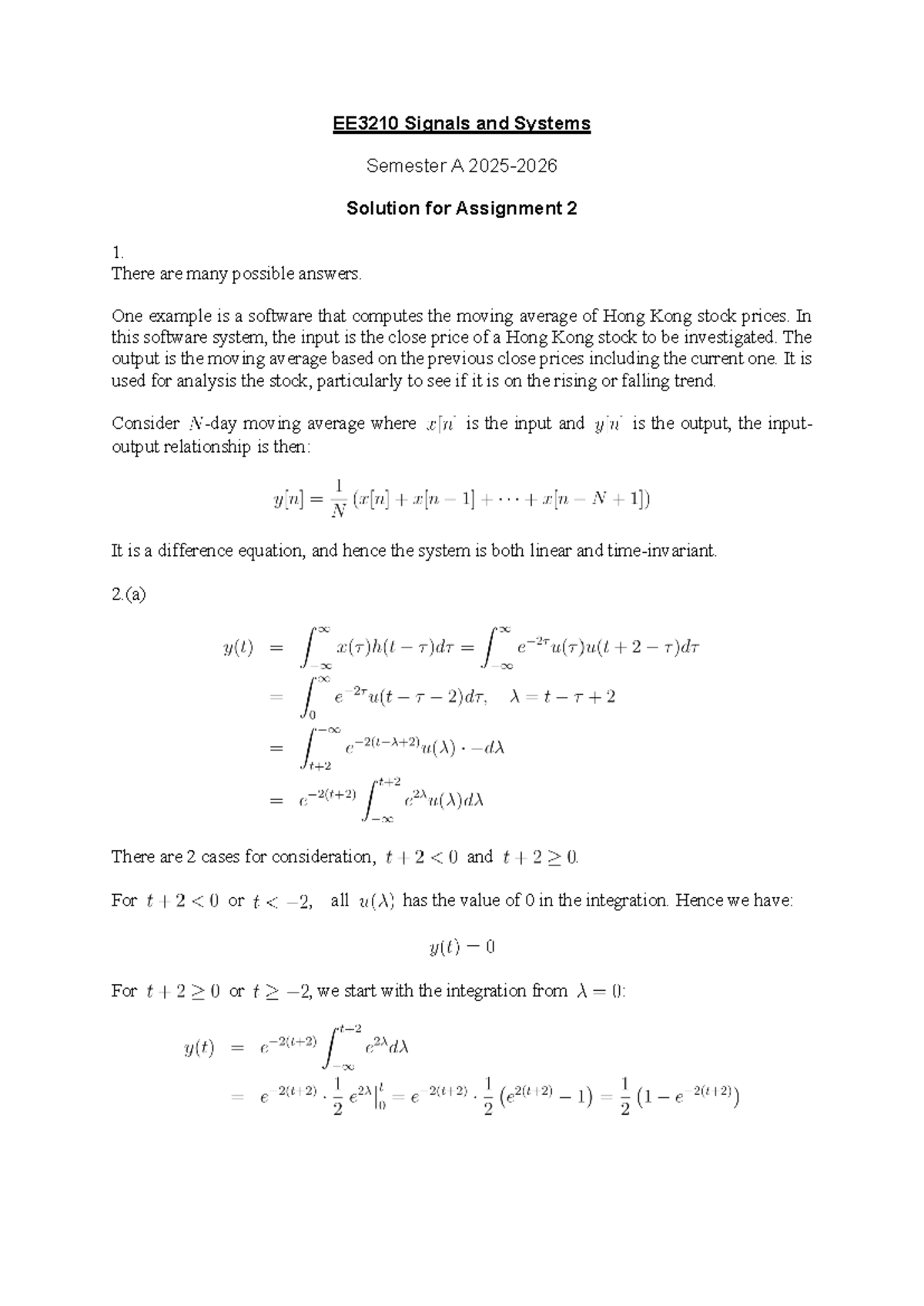 EE3210 Signals and Systems A2 Solutions and Analysis - Studocu