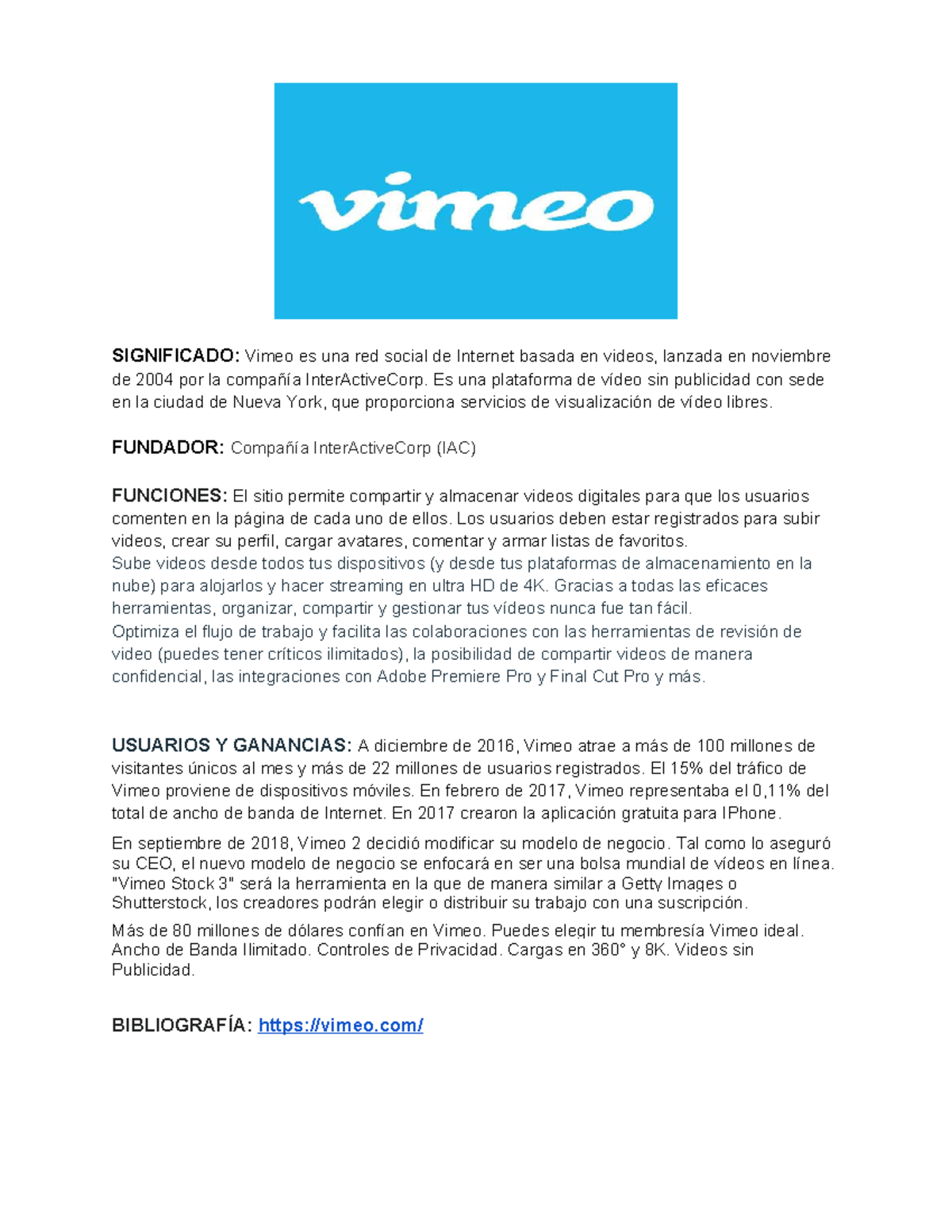 Vimeo: Red Social de Videos y Su Evolución (Punto 6) - Studocu