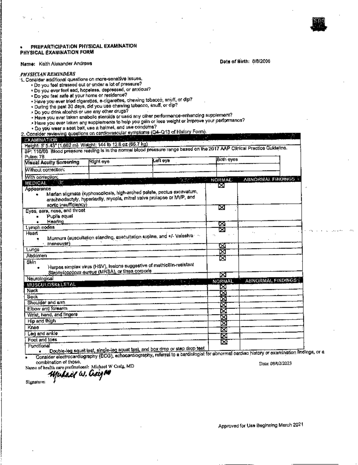 What Is A Physical Examination Form
