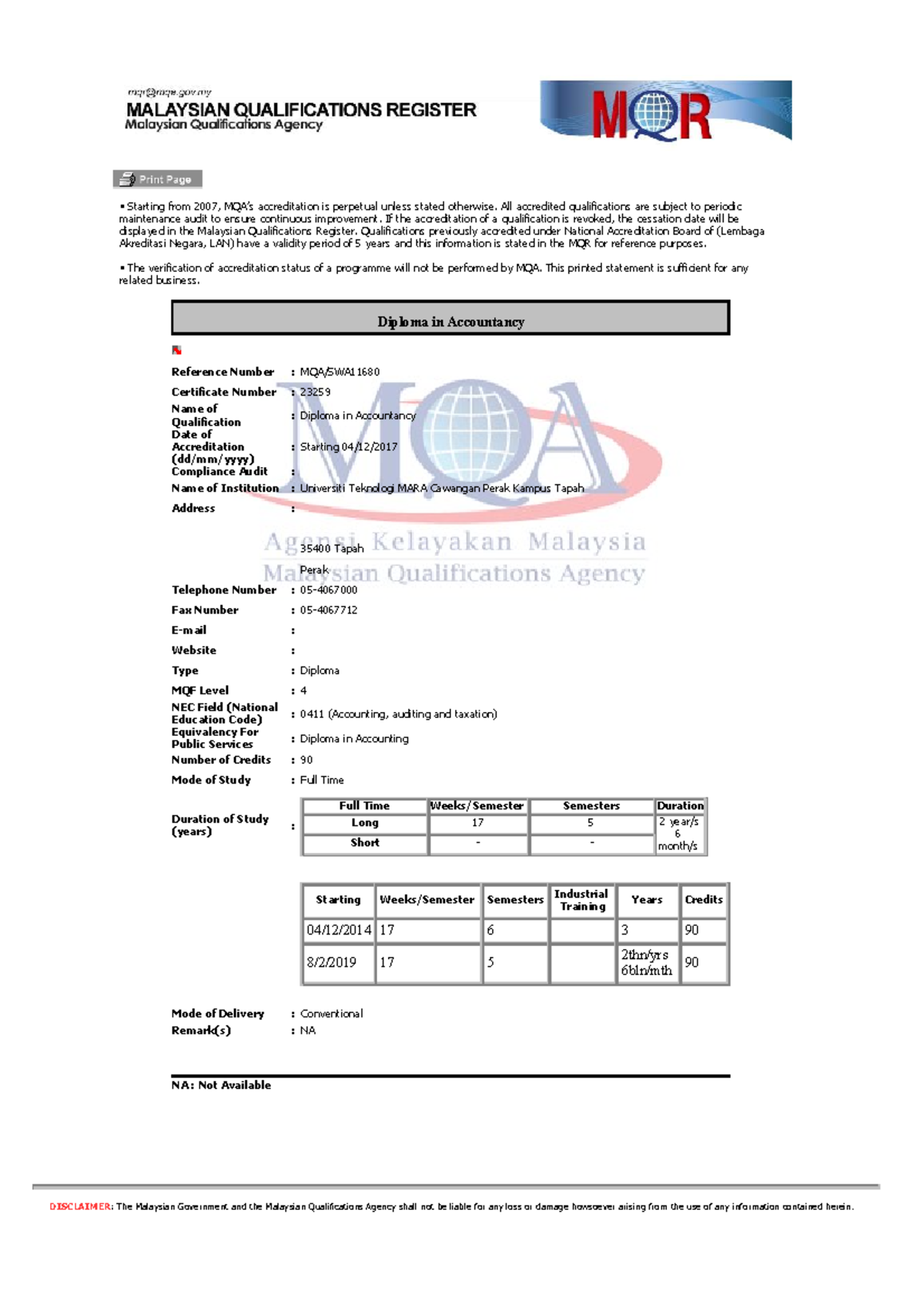 MQA Diploma in Accountancy Accreditation Details - Studocu