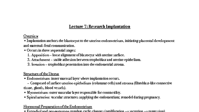 Lecture 7 notes 381 - note - Lecture 7: Research Implantation Overview ...