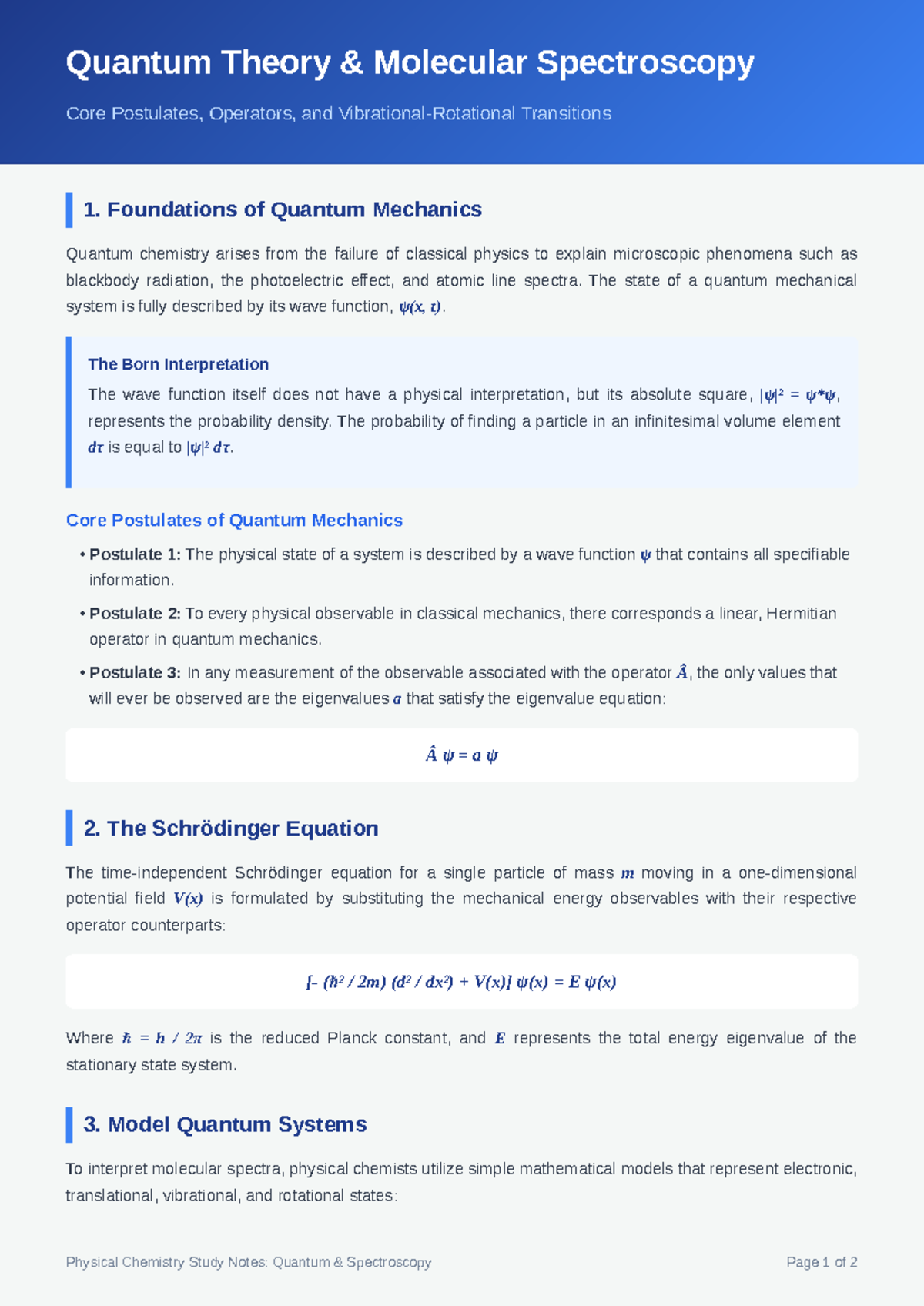 Quantum Theory & Spectroscopy: Core Postulates & Operators - Studocu
