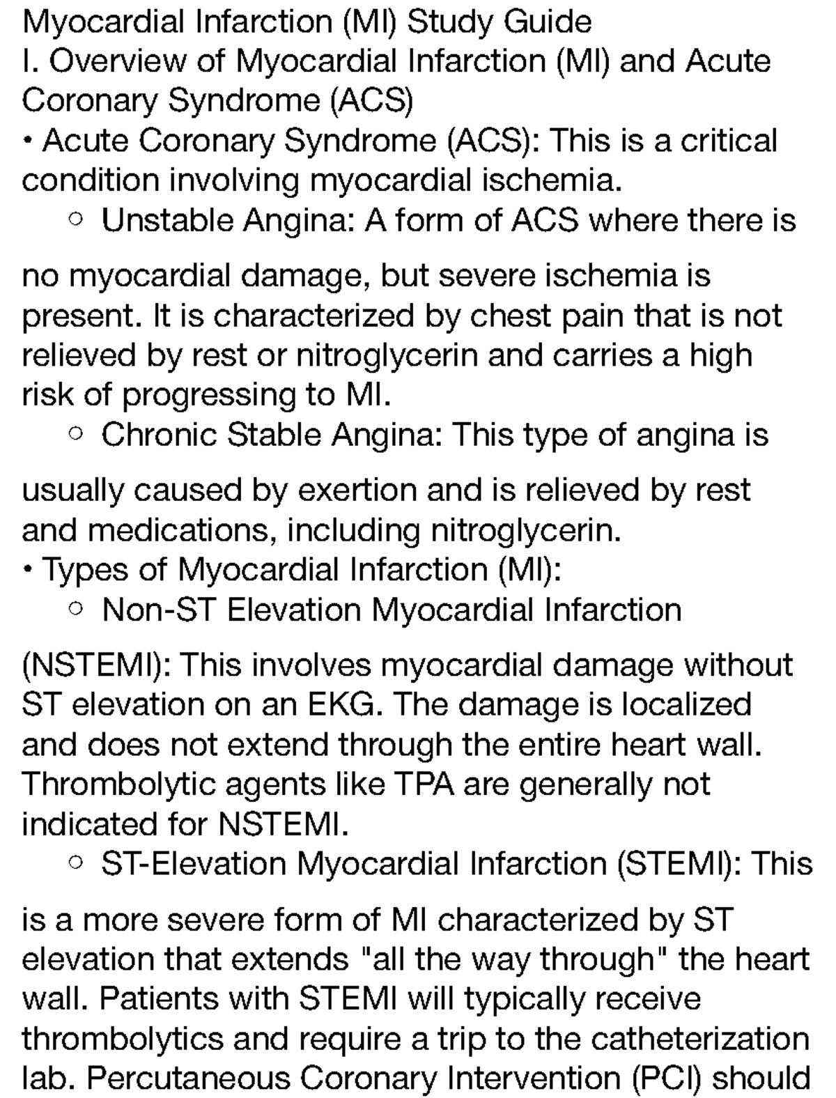 MI Study Guide: Key Concepts on Myocardial Infarction & ACS - Studocu