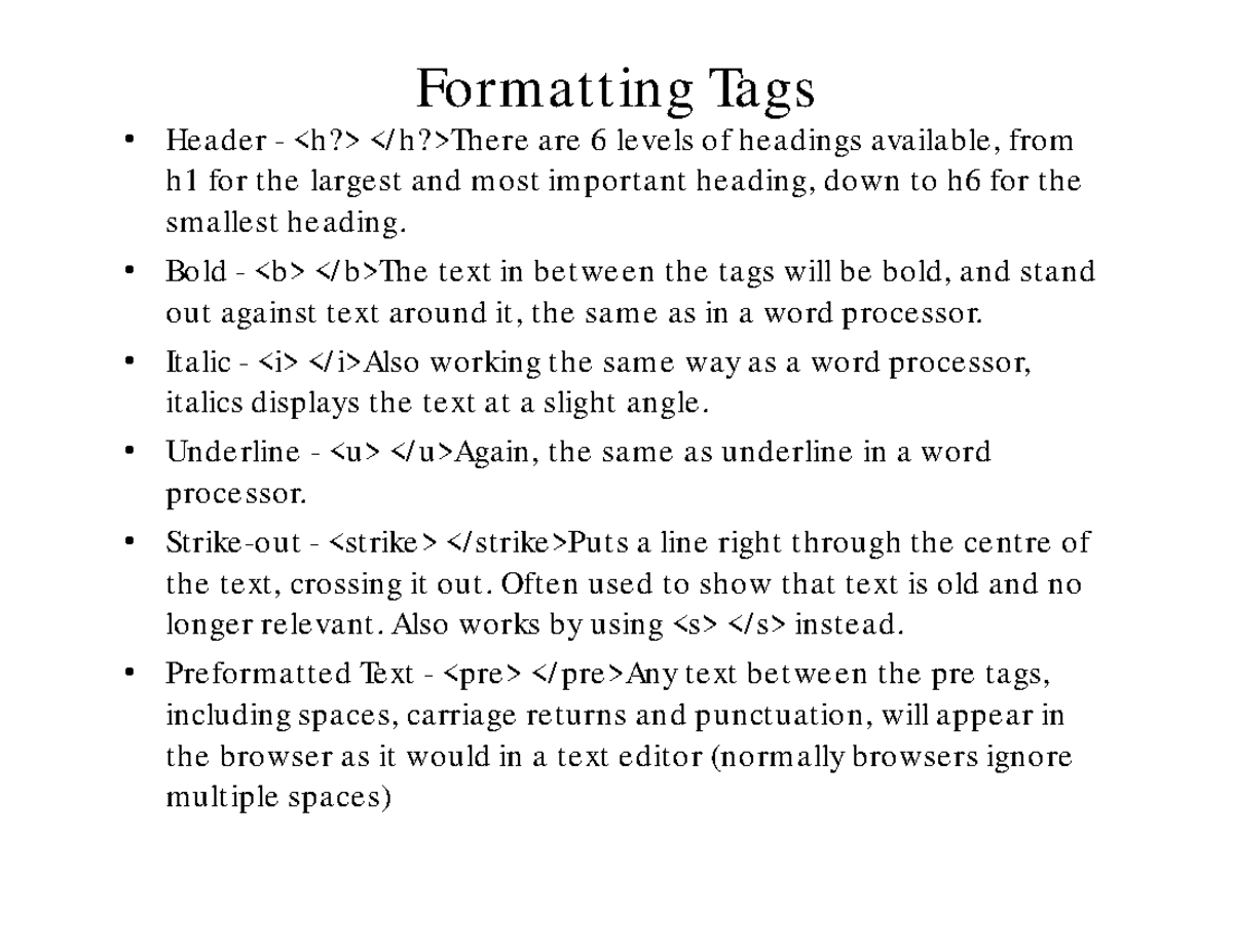 SCO207-Lec 3: HTML Formatting Tags and CSS Basics - Studocu