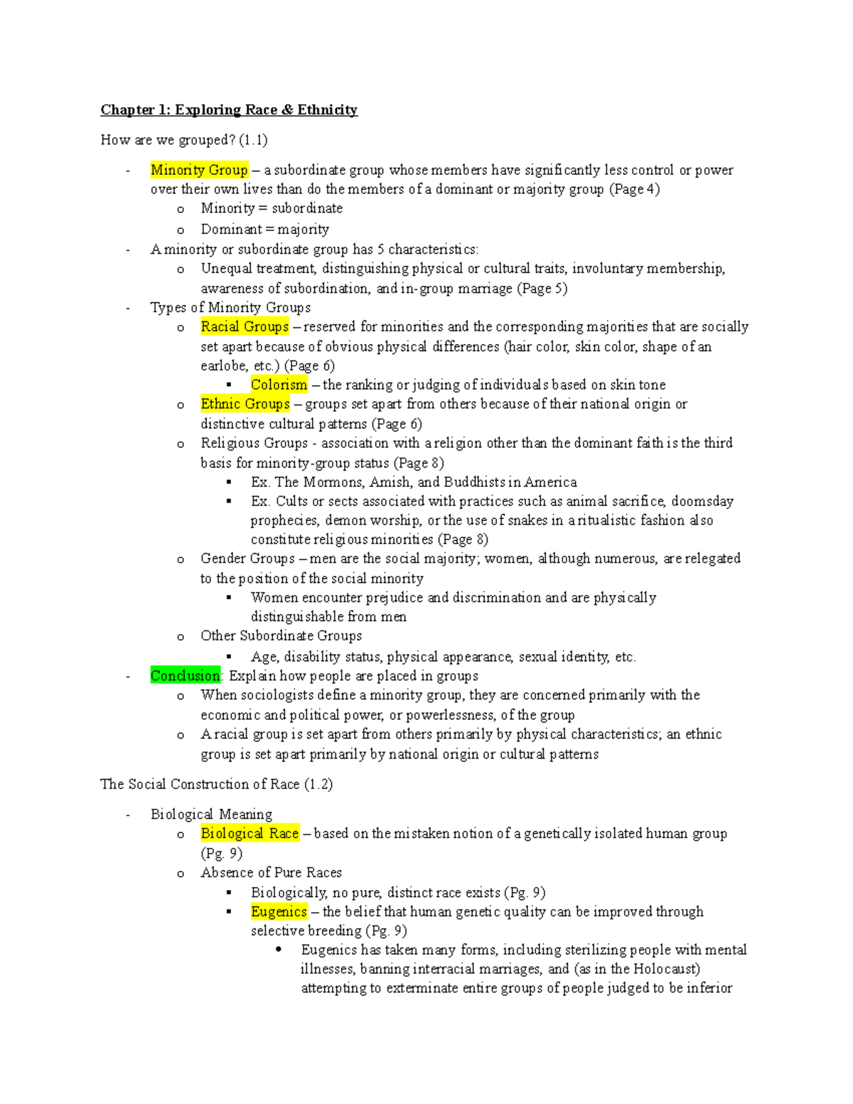 Chapter 1 Notes: Race & Ethnicity in Sociology (SOCI101) - Studocu