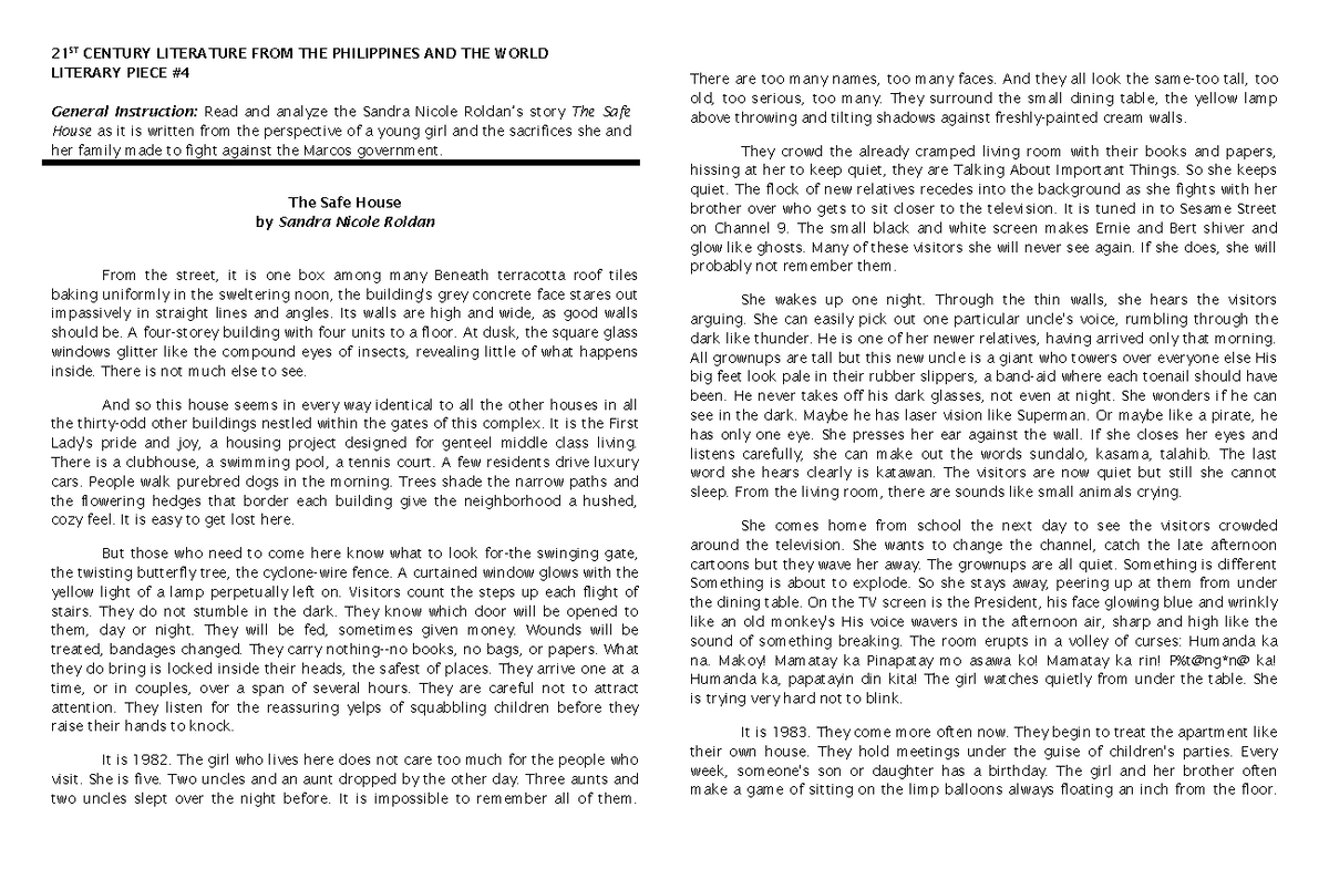 ENG 221 - Final Exam: Analyzing Sandra Nicole Roldan's 