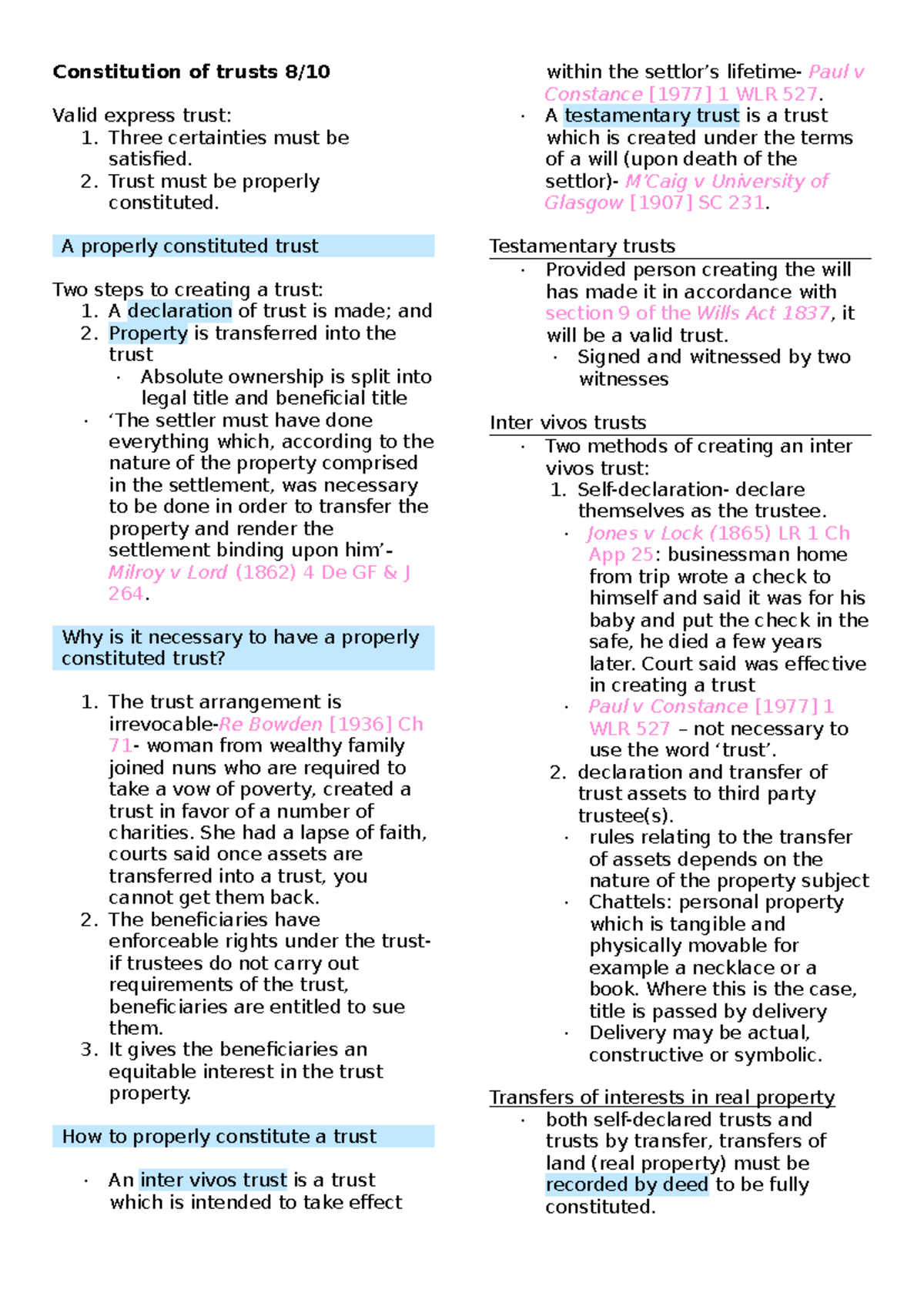 Constitution of trusts 8:10 - Constitution of trusts 8/ Valid express ...