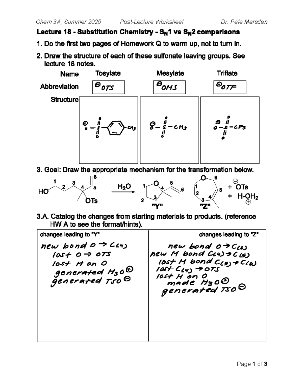 Chem 3A Summer 2025 Lecture 18 Post-Lecture Worksheet - Studocu