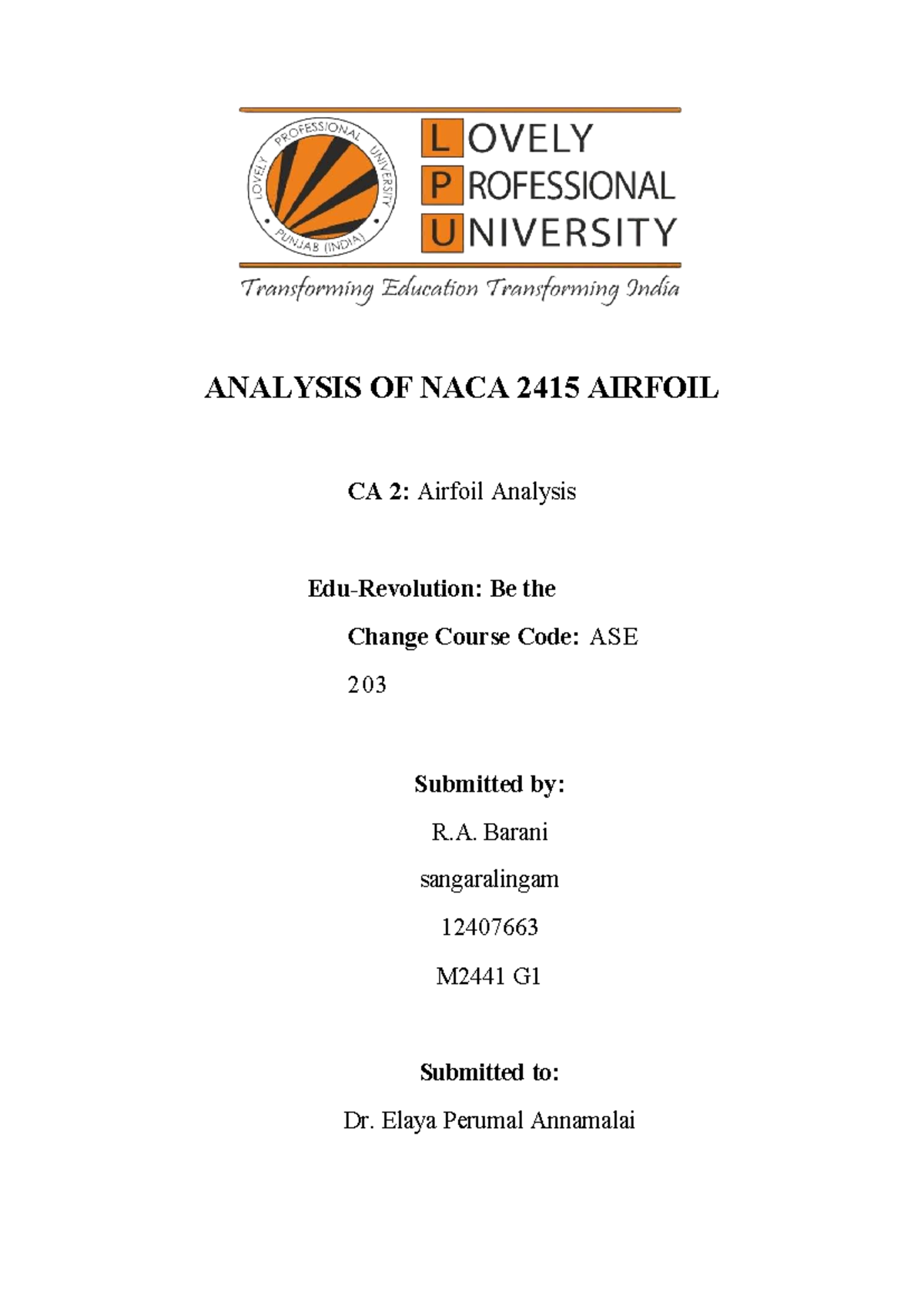 Analysis of NACA 2415 Airfoil - ASE 203 Research Insights - Studocu