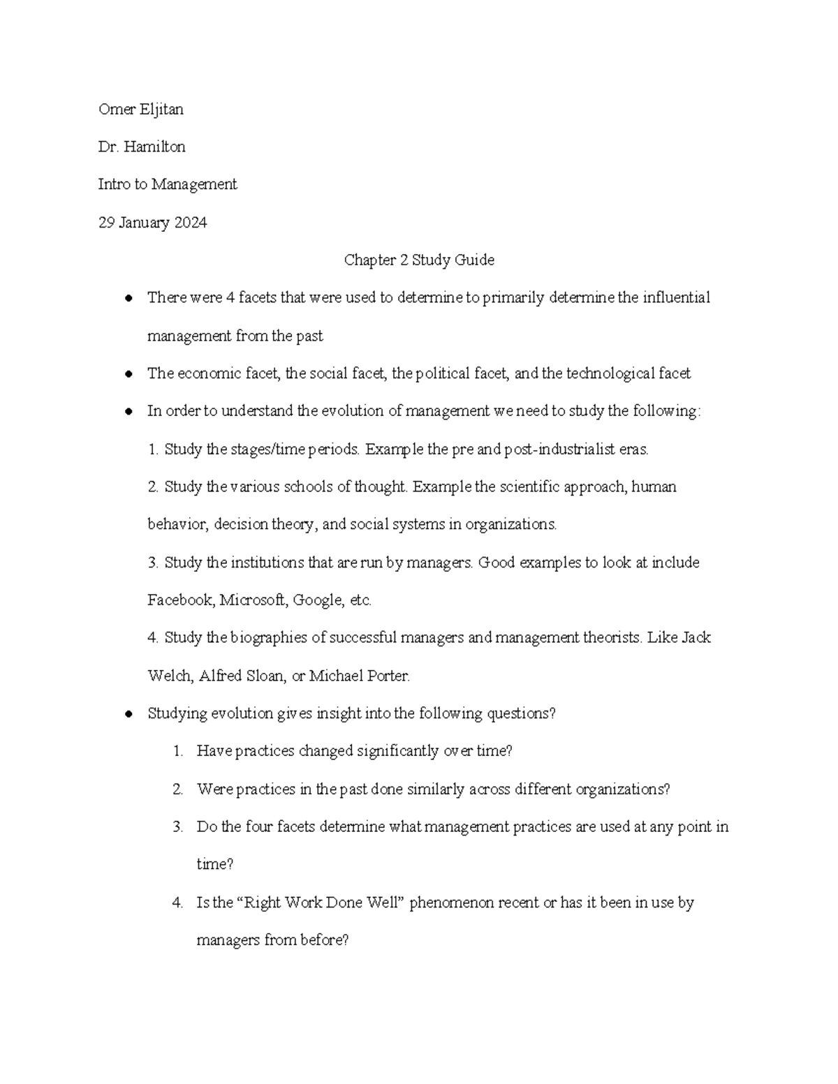 Chapter 2 Study Guide: Key Concepts in Management Evolution - Studocu