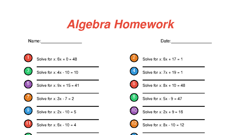 Algebra Homework 1: Solving for x and Word Problems - Studocu