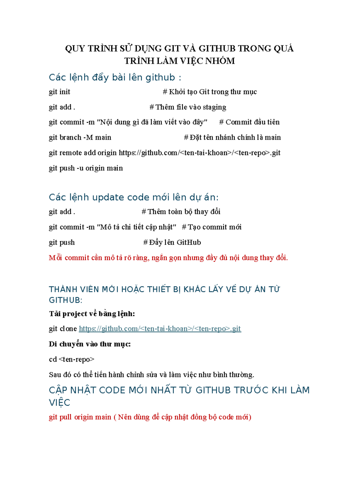 Quy Trình Sử Dụng Git và GitHub Trong Làm Việc Nhóm - AASD123 - Studocu