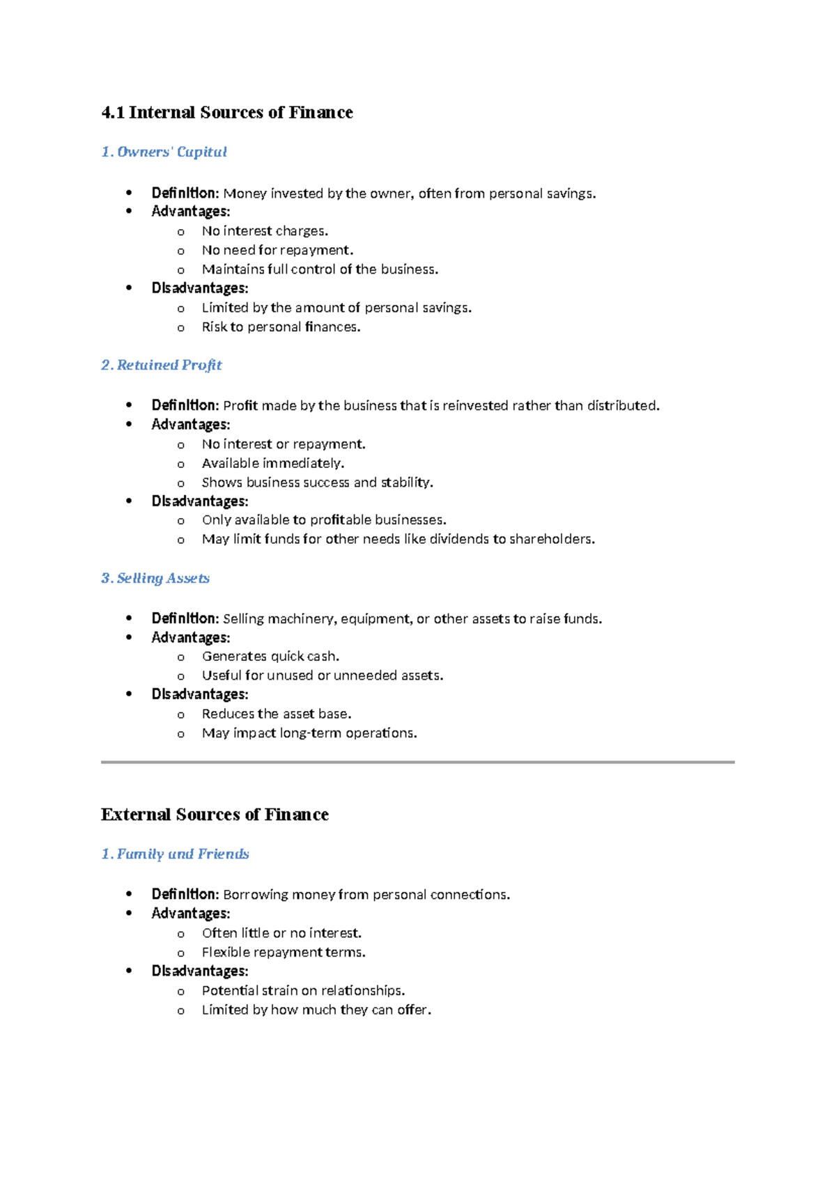 Business UNIT 4 - Finance Notes: Internal and External Funding Sources ...