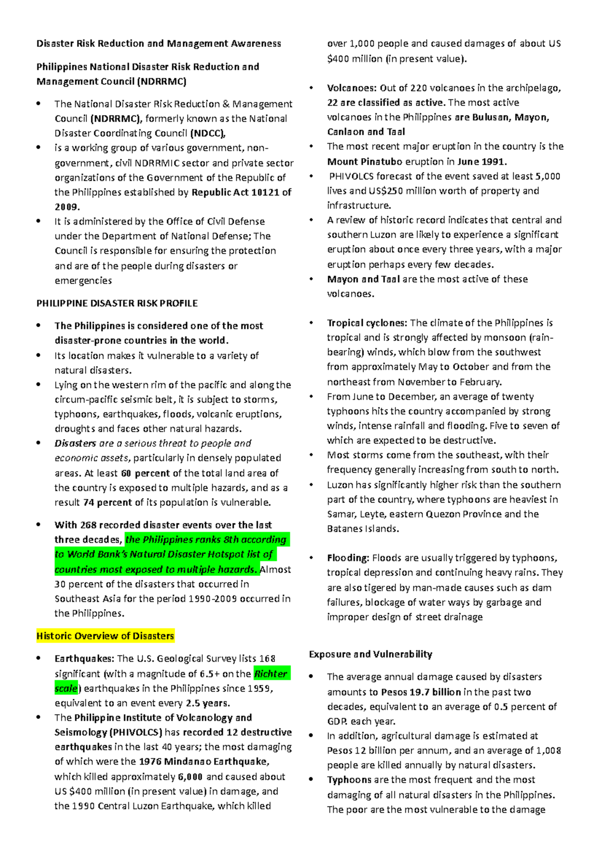 Disaster Risk Reduction Overview - NSTP 1 Notes on Philippines - Studocu