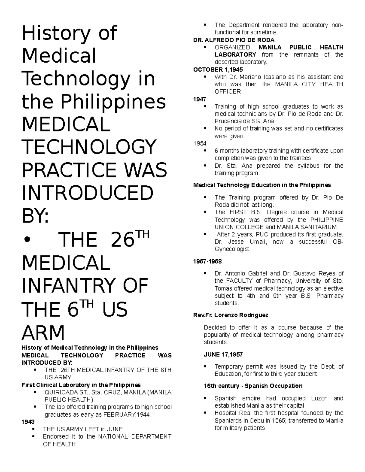MEDT 101: History of Medical Technology in the Philippines Notes - Studocu