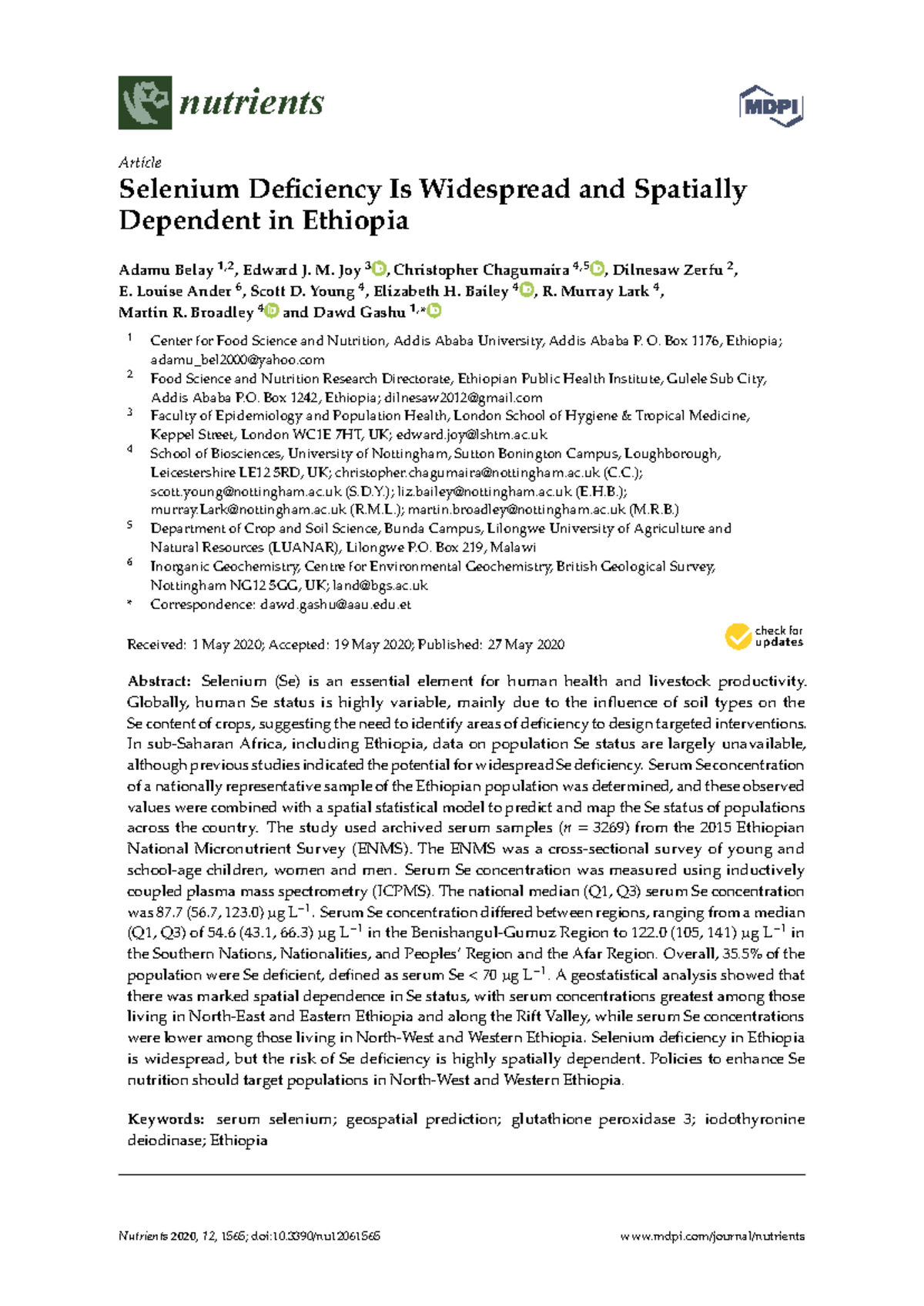 Selenium Deficiency in Ethiopia: A Geospatial Analysis of Prevalence ...